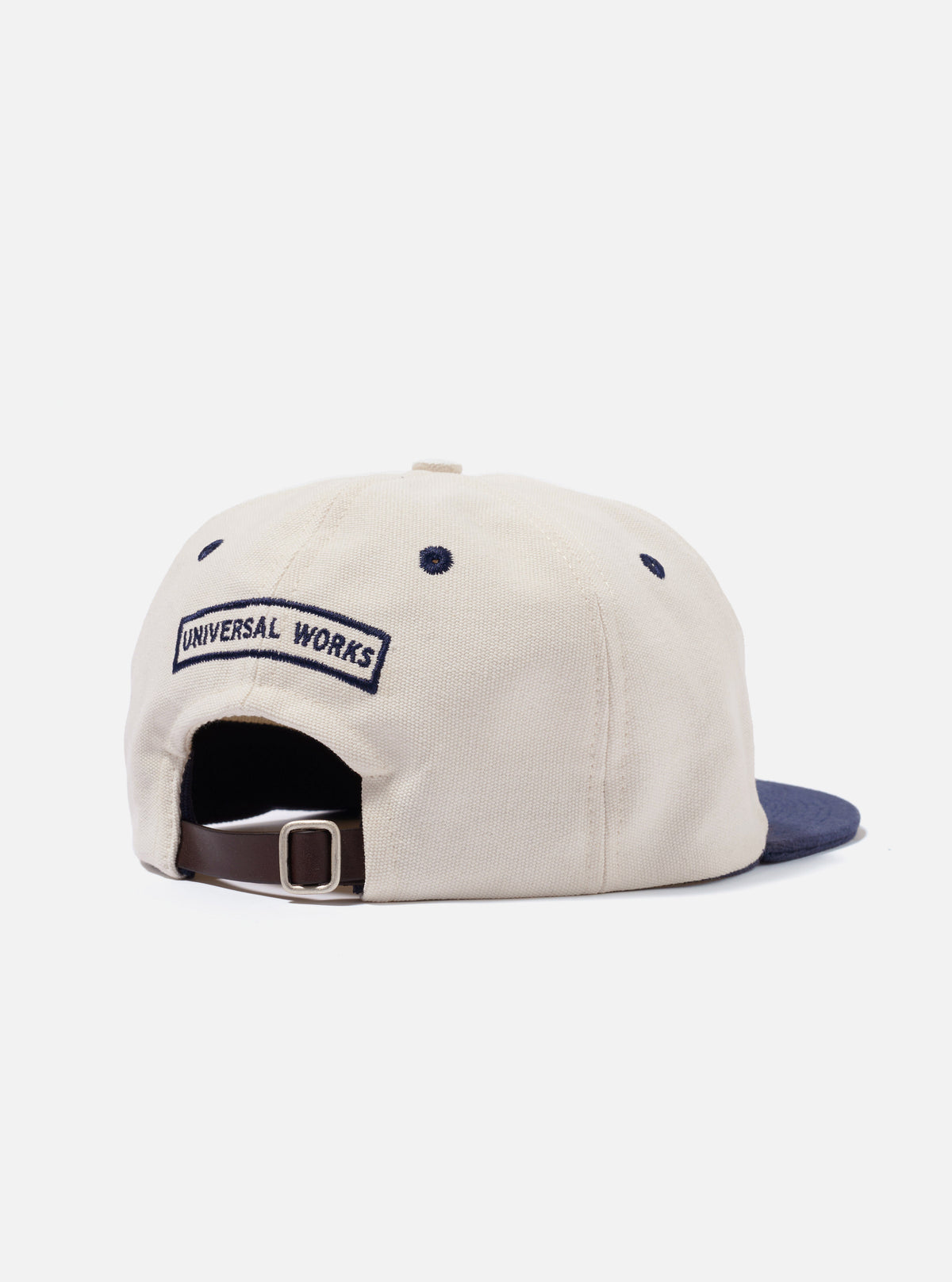 Universal Works Baseball Hat in Ecru/Navy Canvas