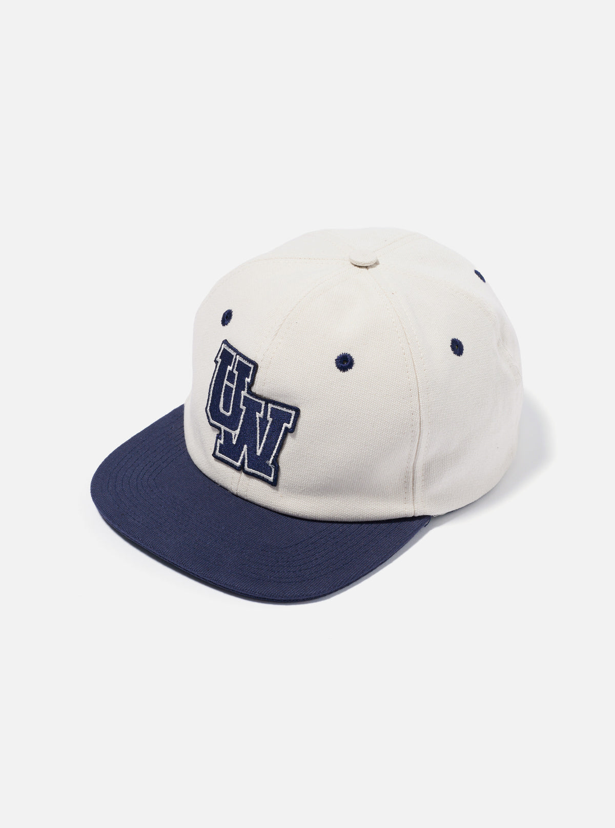 Universal Works Baseball Hat in Ecru/Navy Canvas