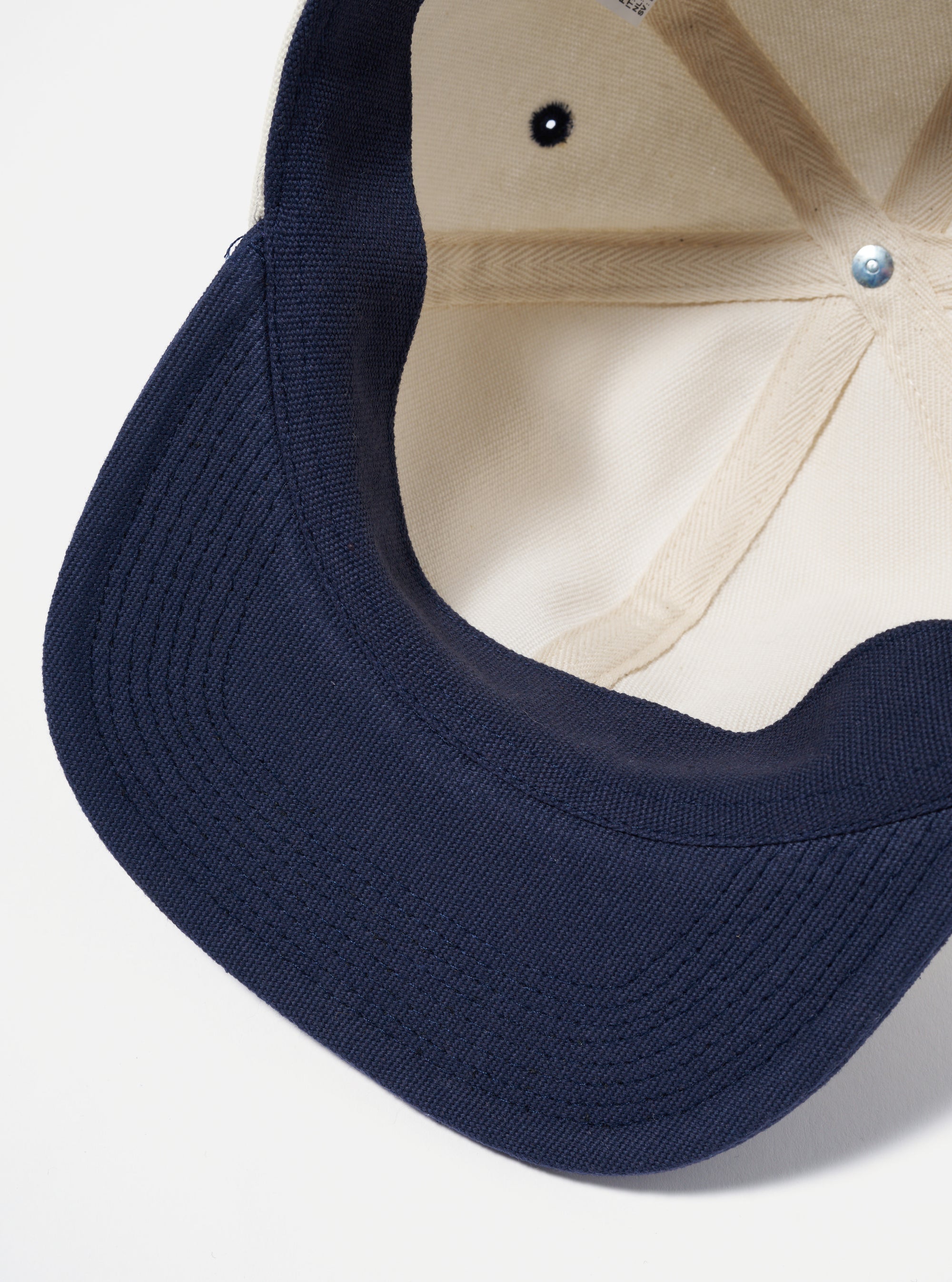 Universal Works Baseball Hat in Ecru/Navy Canvas