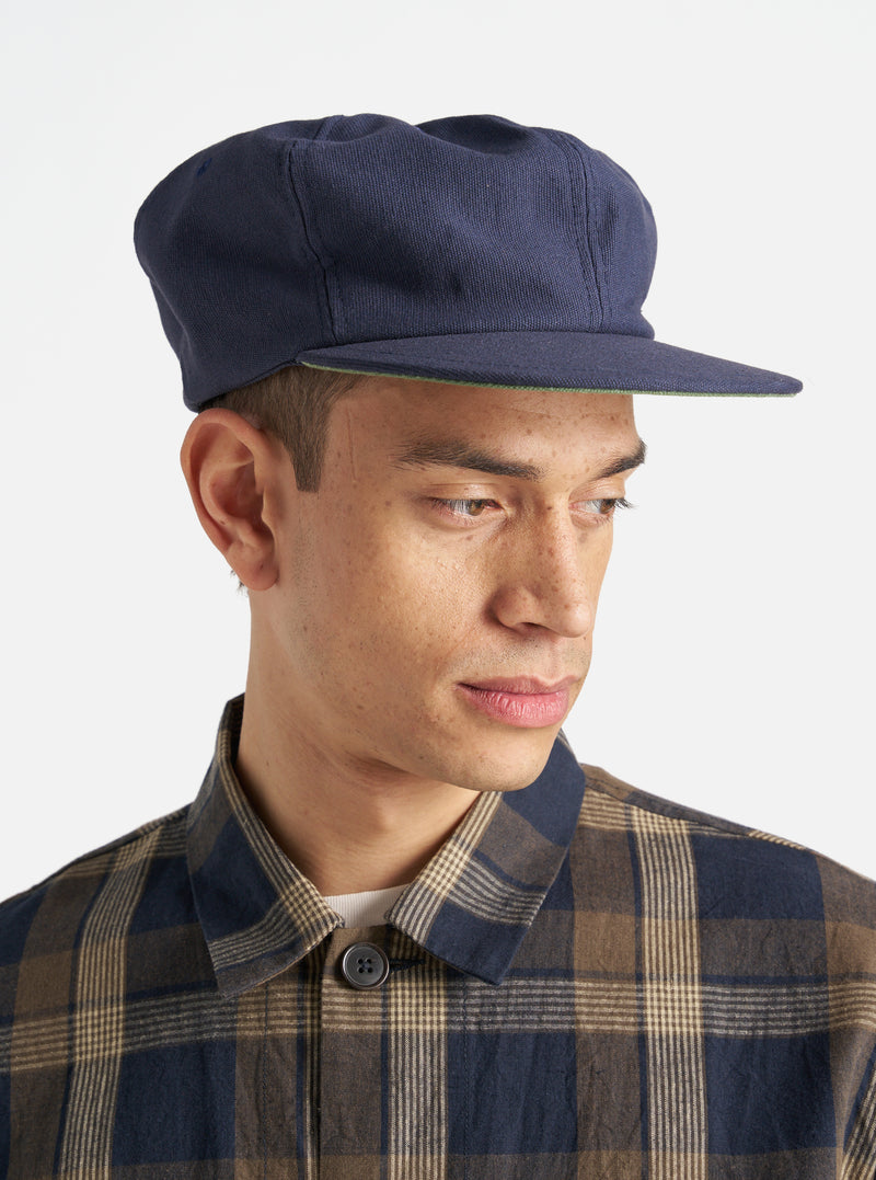 Universal Works Cricket Cap in Navy Canvas