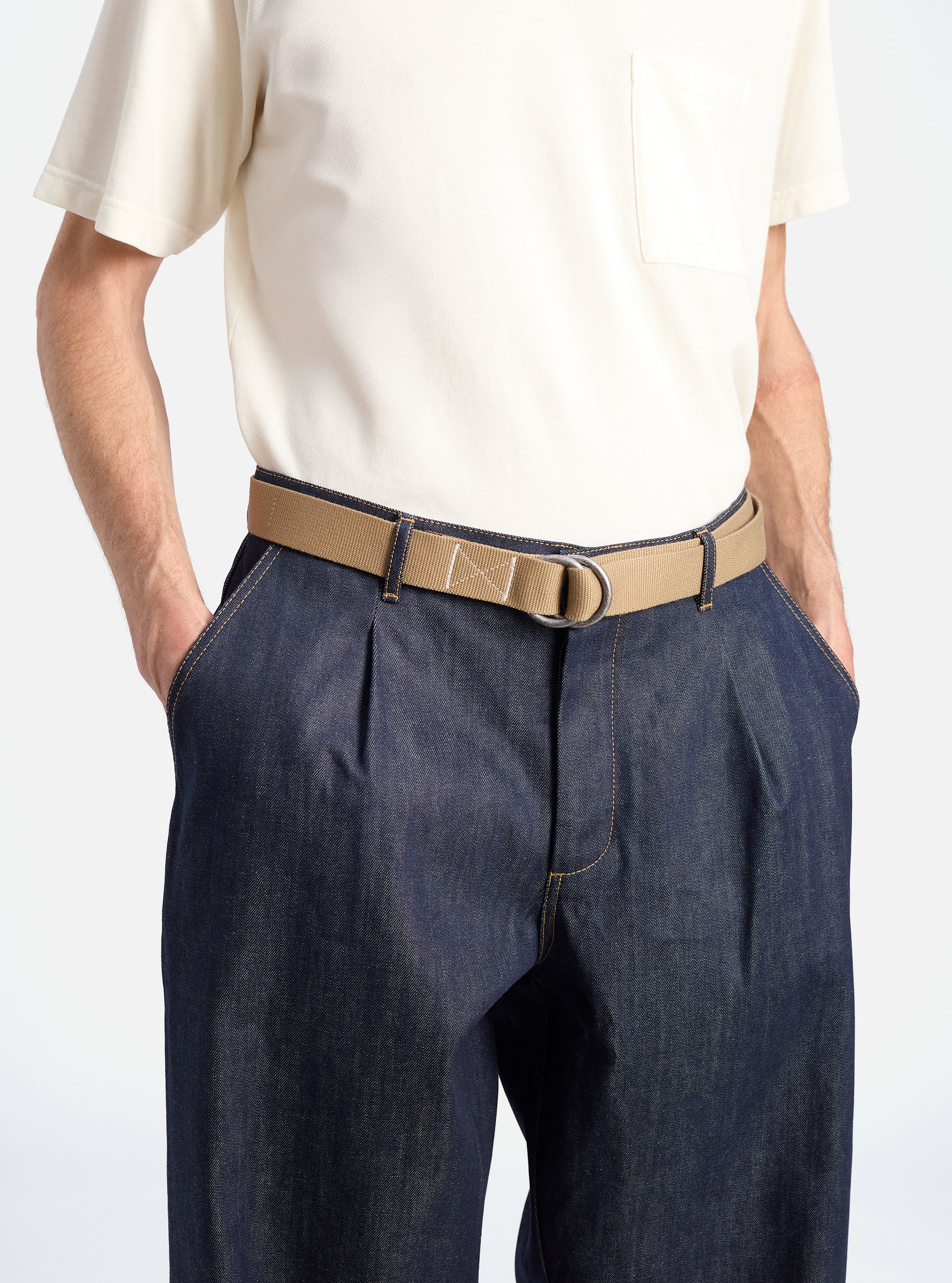Universal Works O Ring Belt in Dark Sand Canvas
