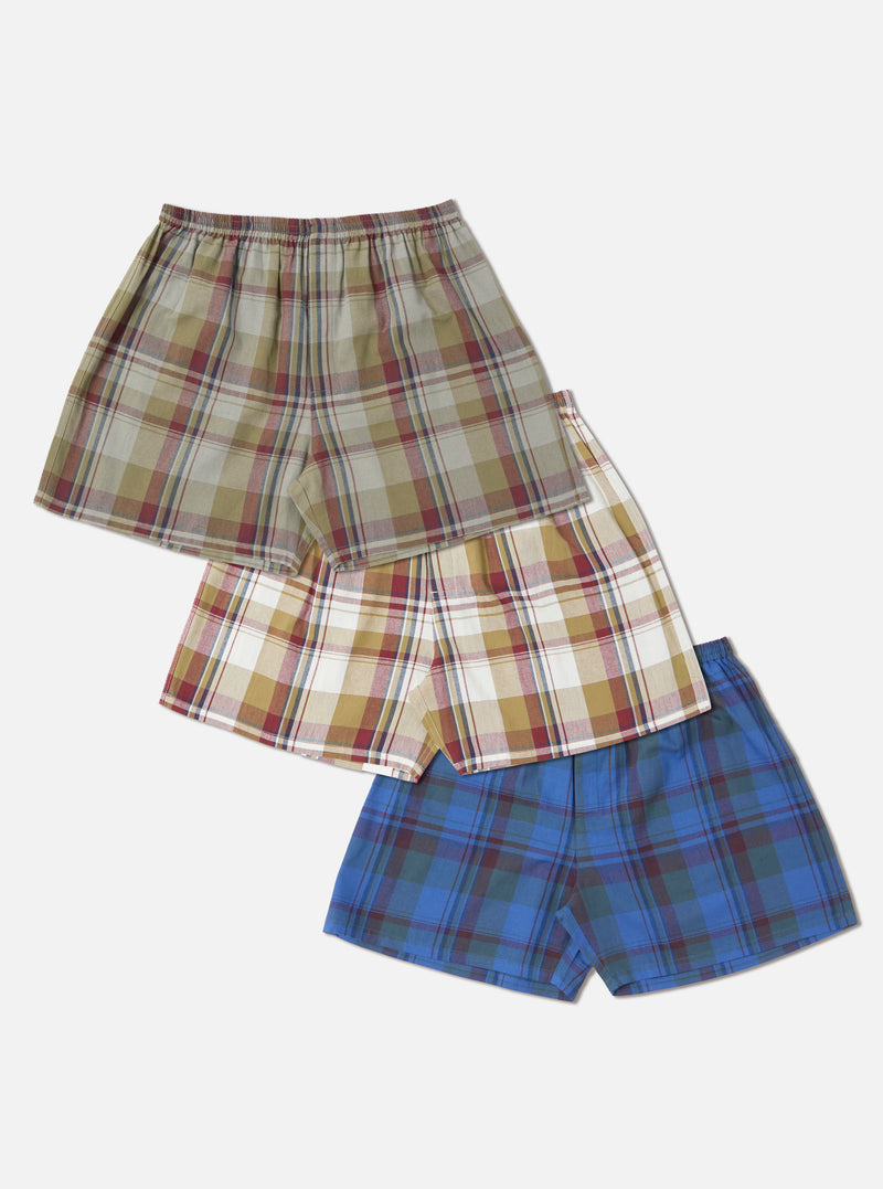 Universal Works 3 Pack Boxer Short in Multi Kip Check