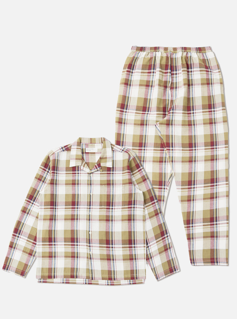 Universal Works Long Pyjama Set in Red/Brown Kip Check