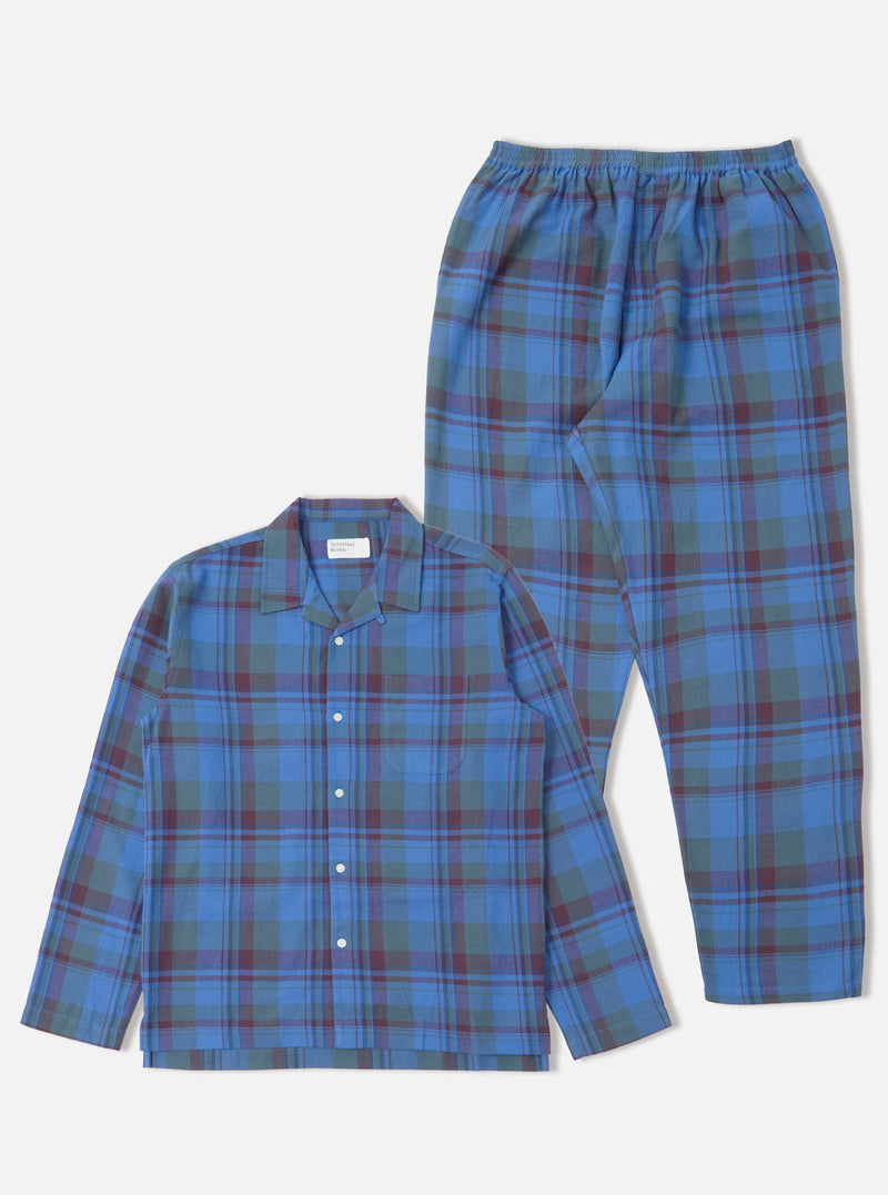 Universal Works Long Pyjama Set in Blue Kip Check