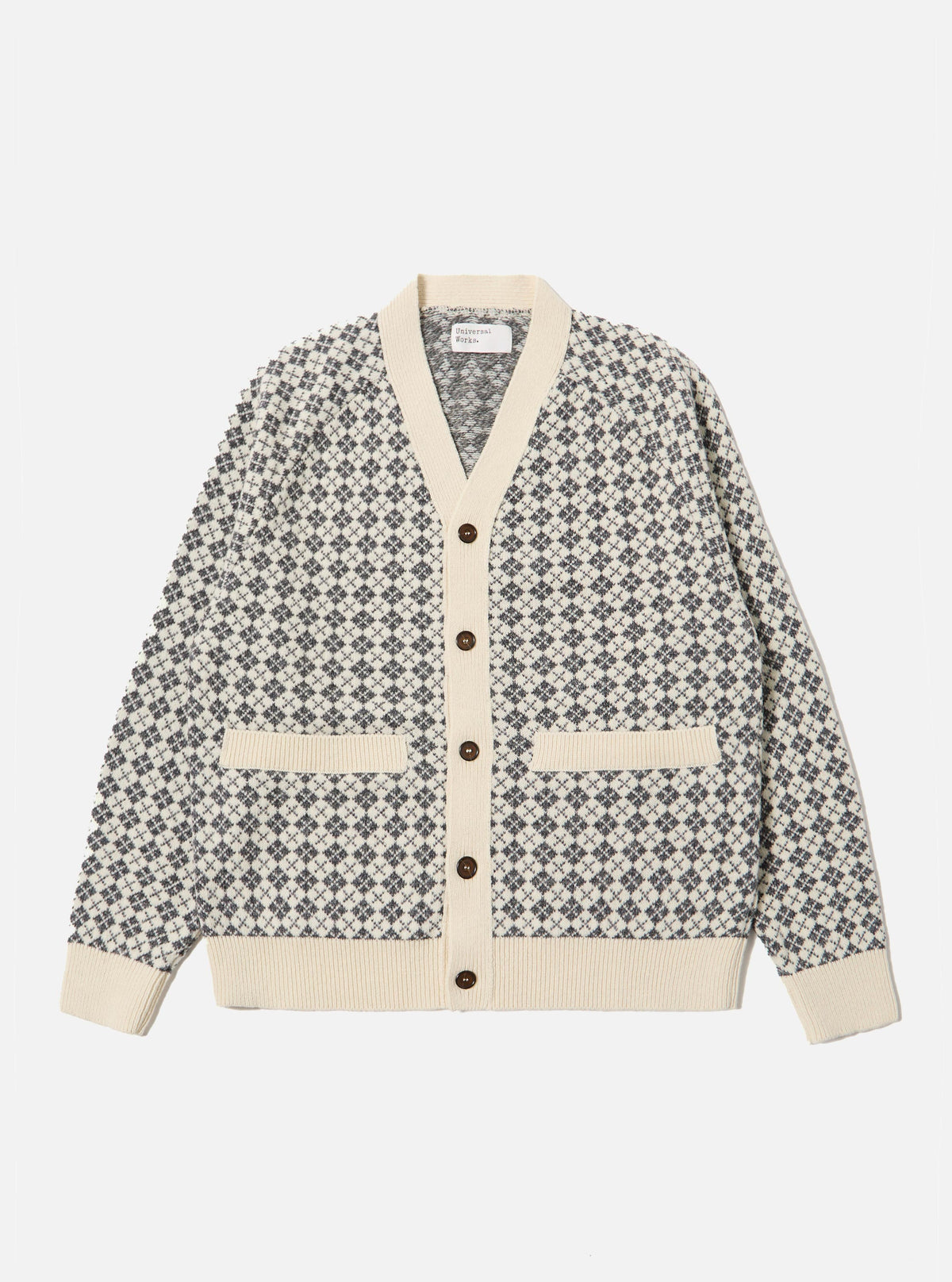 Ecru/Grey Plain Knit Argyll Allan Cardigan