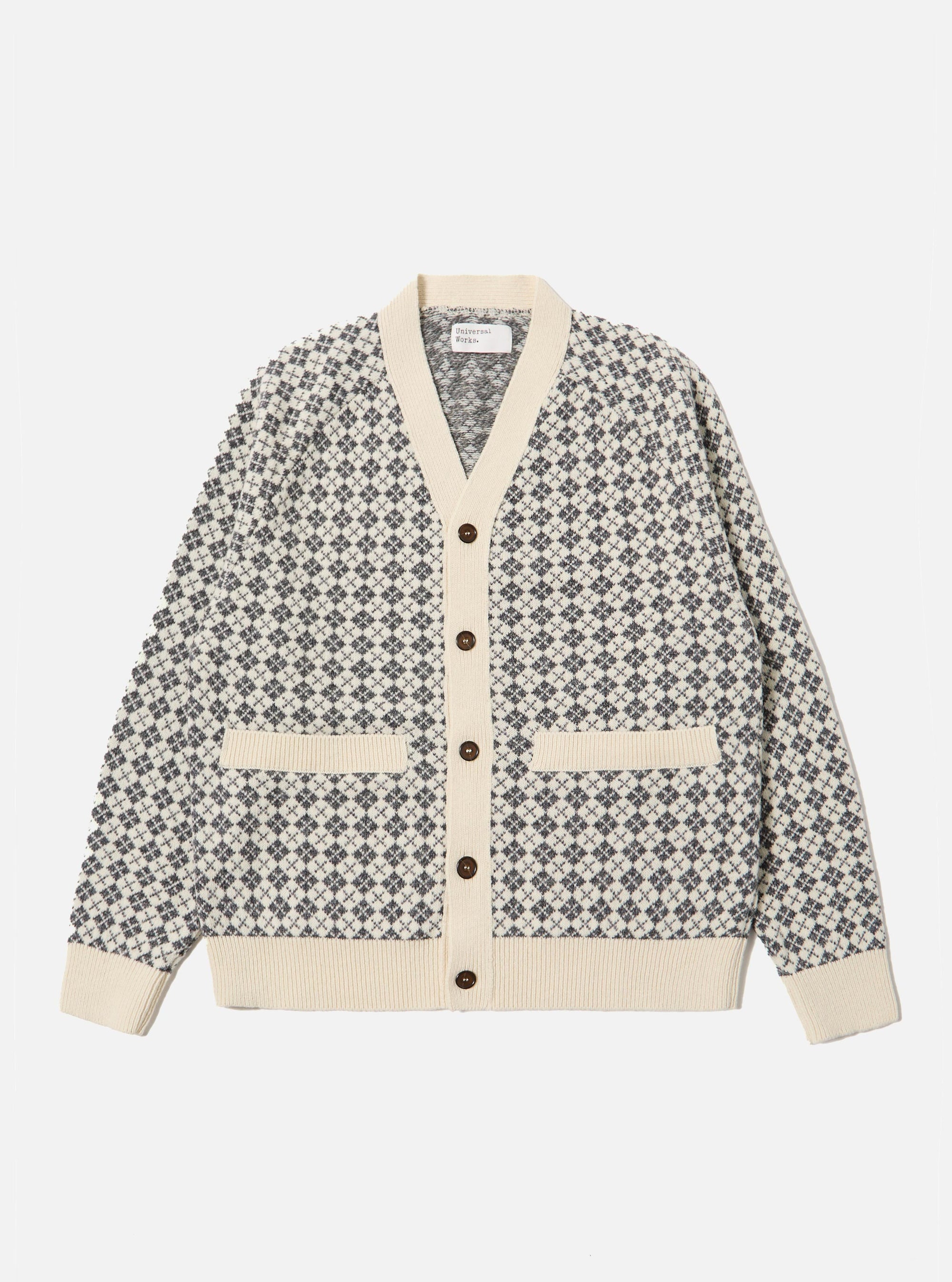Ecru/Grey Plain Knit Argyll Allan Cardigan
