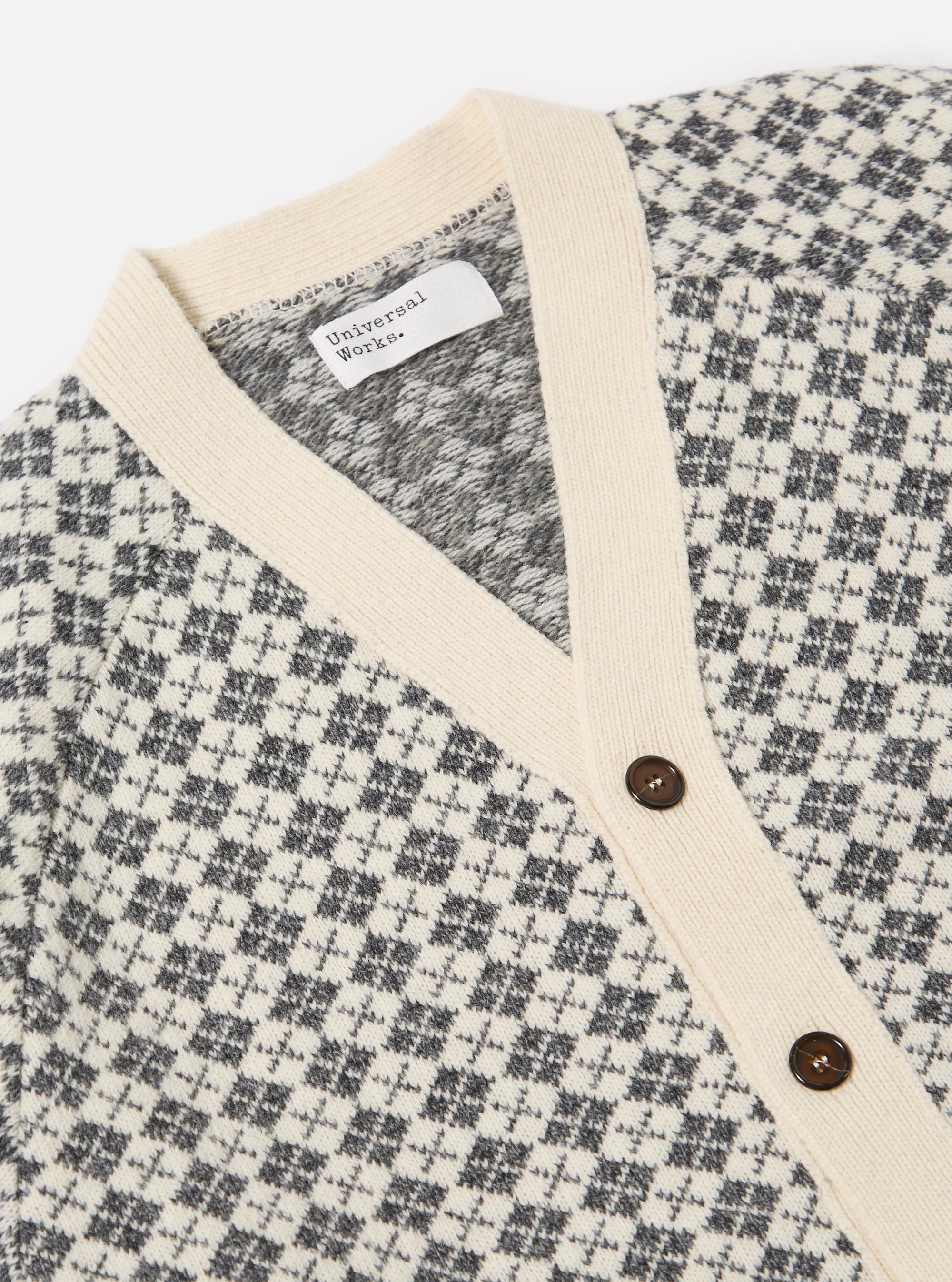 Ecru/Grey Plain Knit Argyll Allan Cardigan