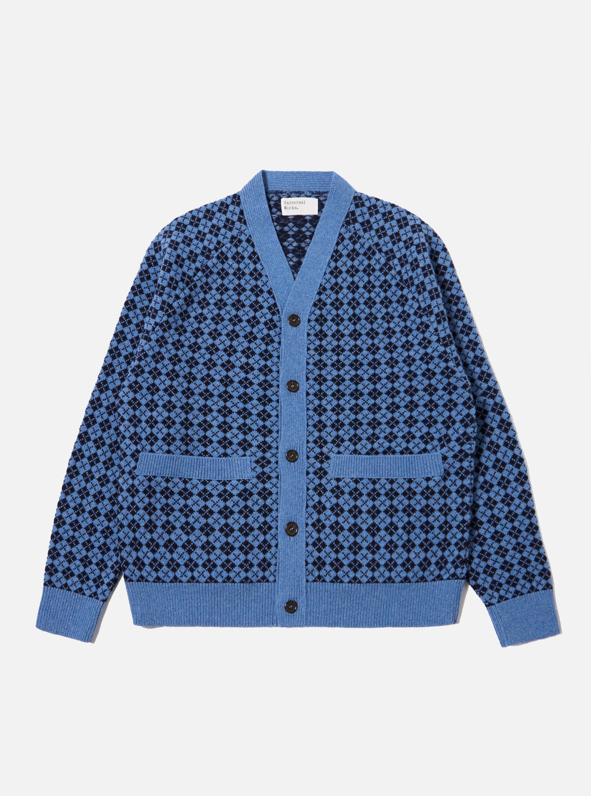 Pale Blue/Navy Plain Knit Argyll Allan Cardigan