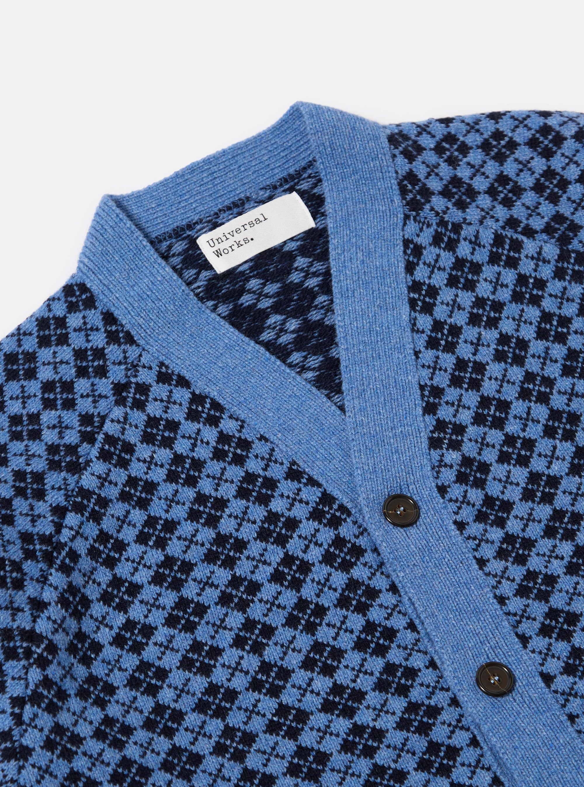 Pale Blue/Navy Plain Knit Argyll Allan Cardigan