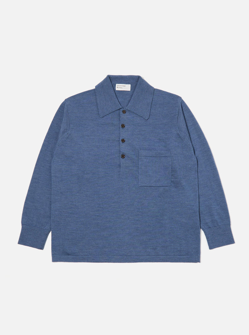 Airforce Blue Merino L/S Pullover Knit Shirt