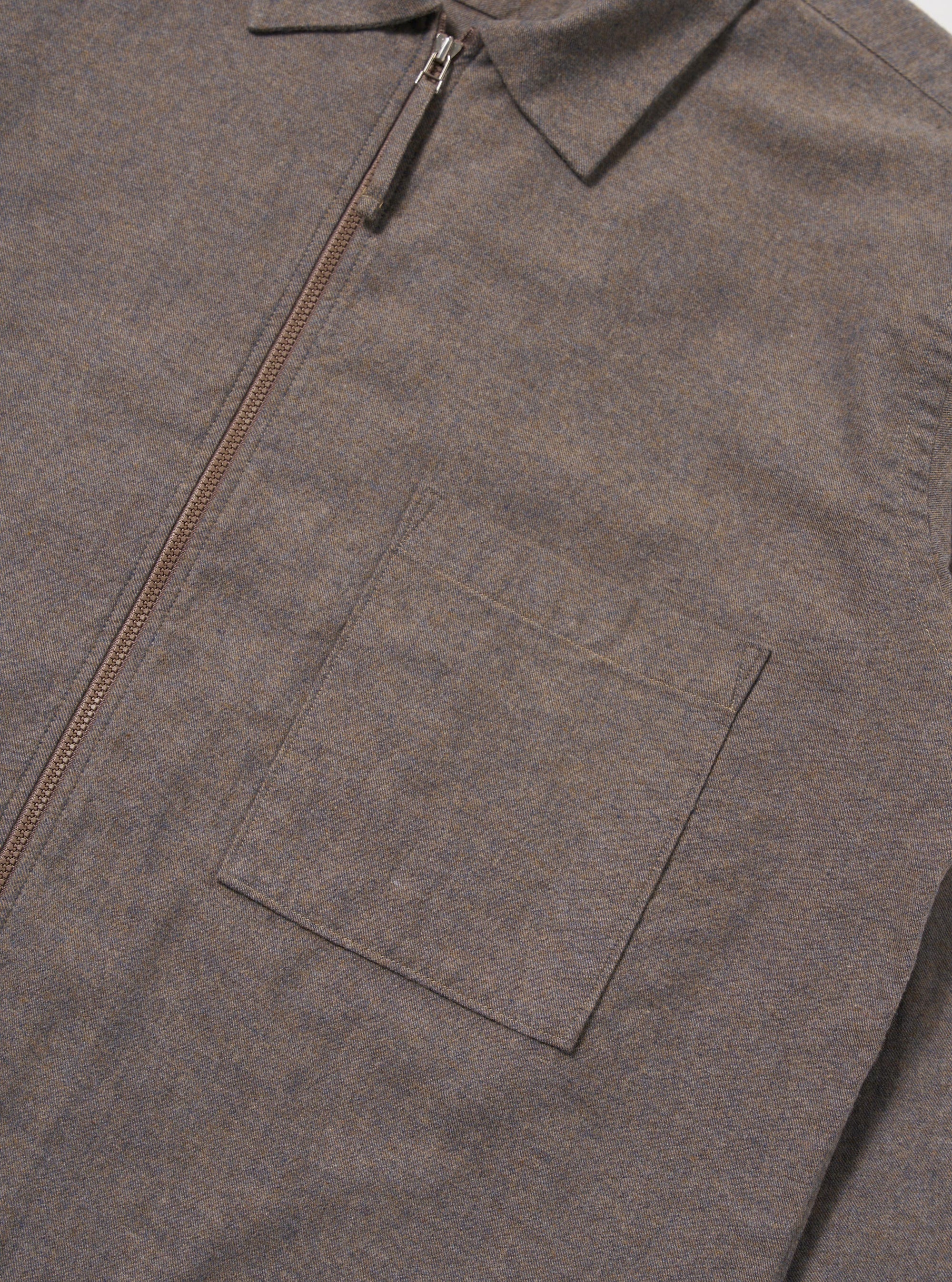 Brown Brushed Flannel Zip Shirt