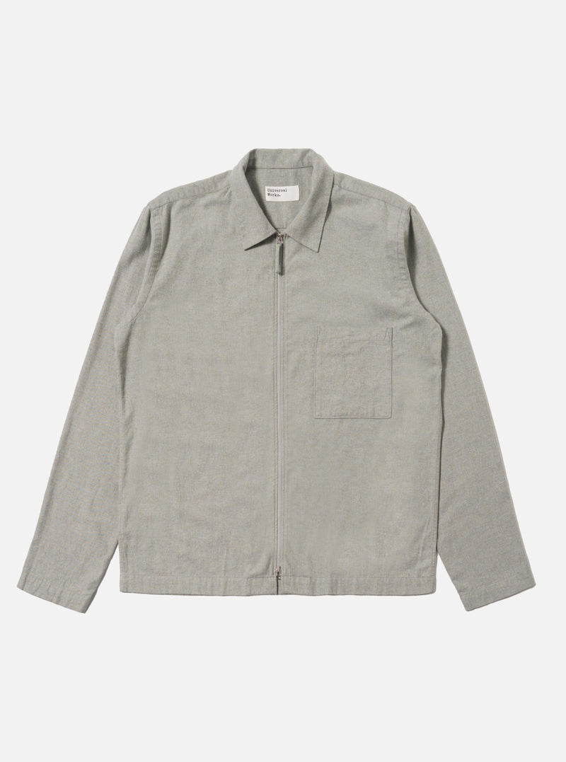 Grey Brushed Flannel Zip Shirt