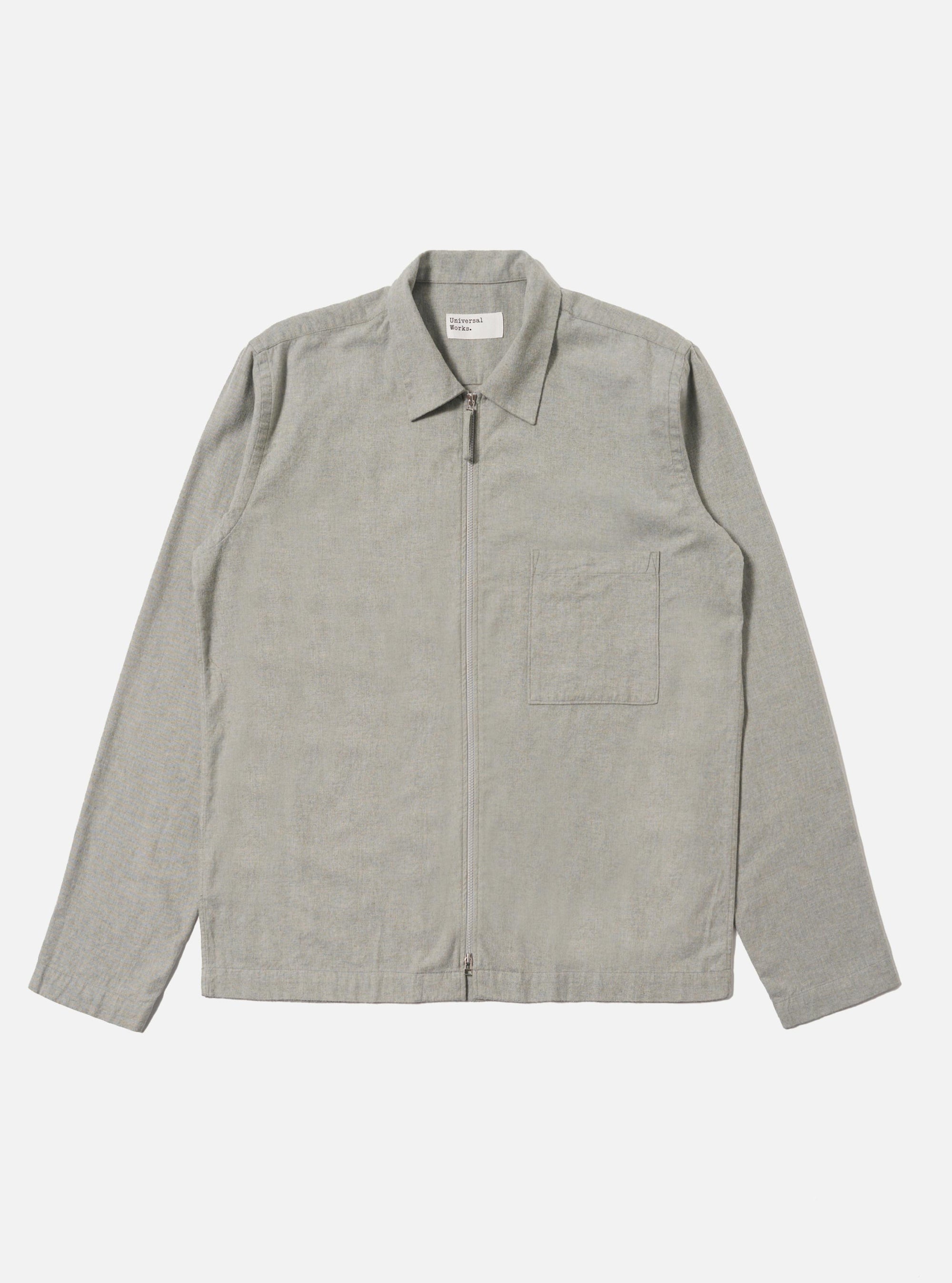 Grey Brushed Flannel Zip Shirt