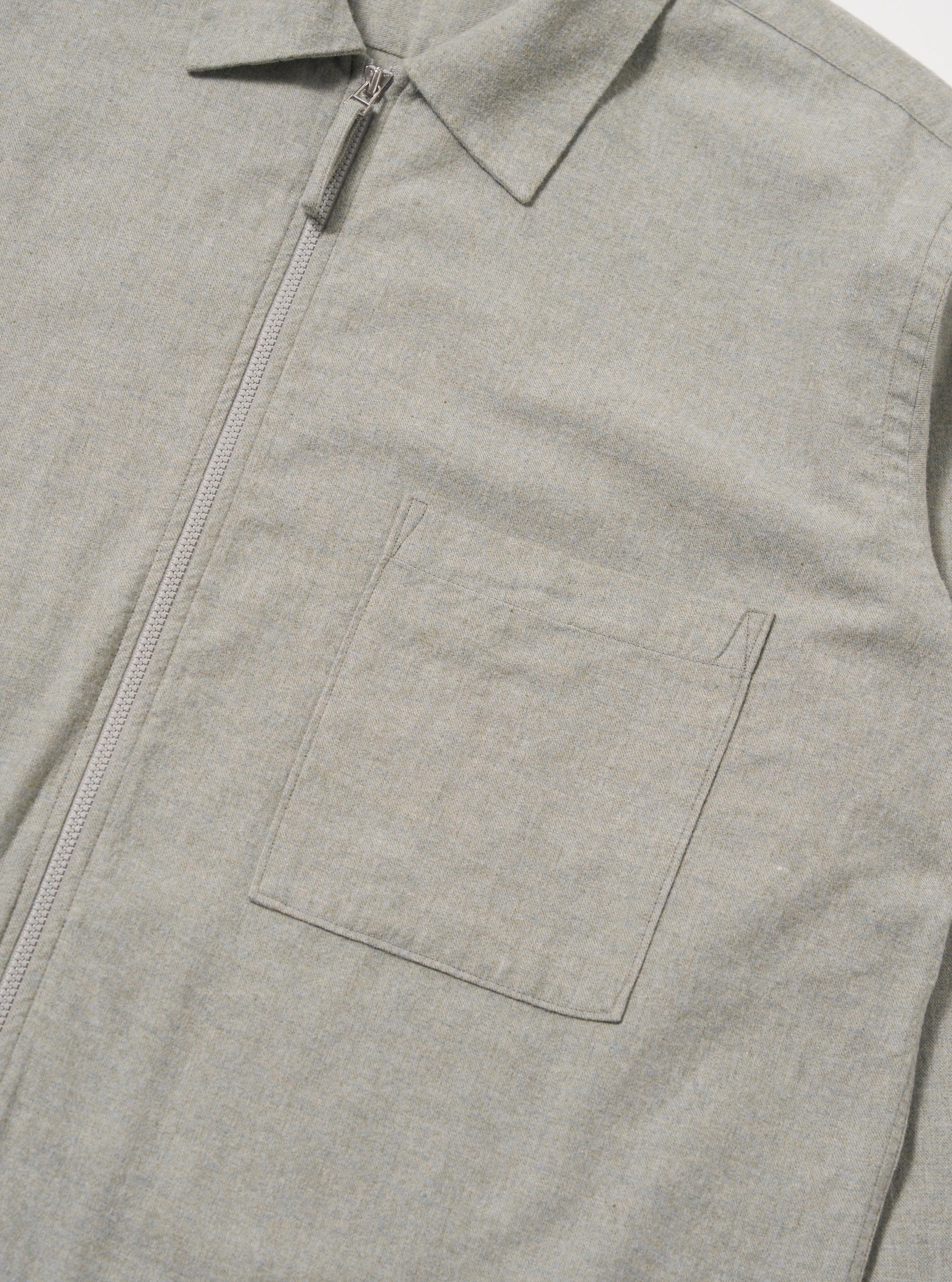 Grey Brushed Flannel Zip Shirt