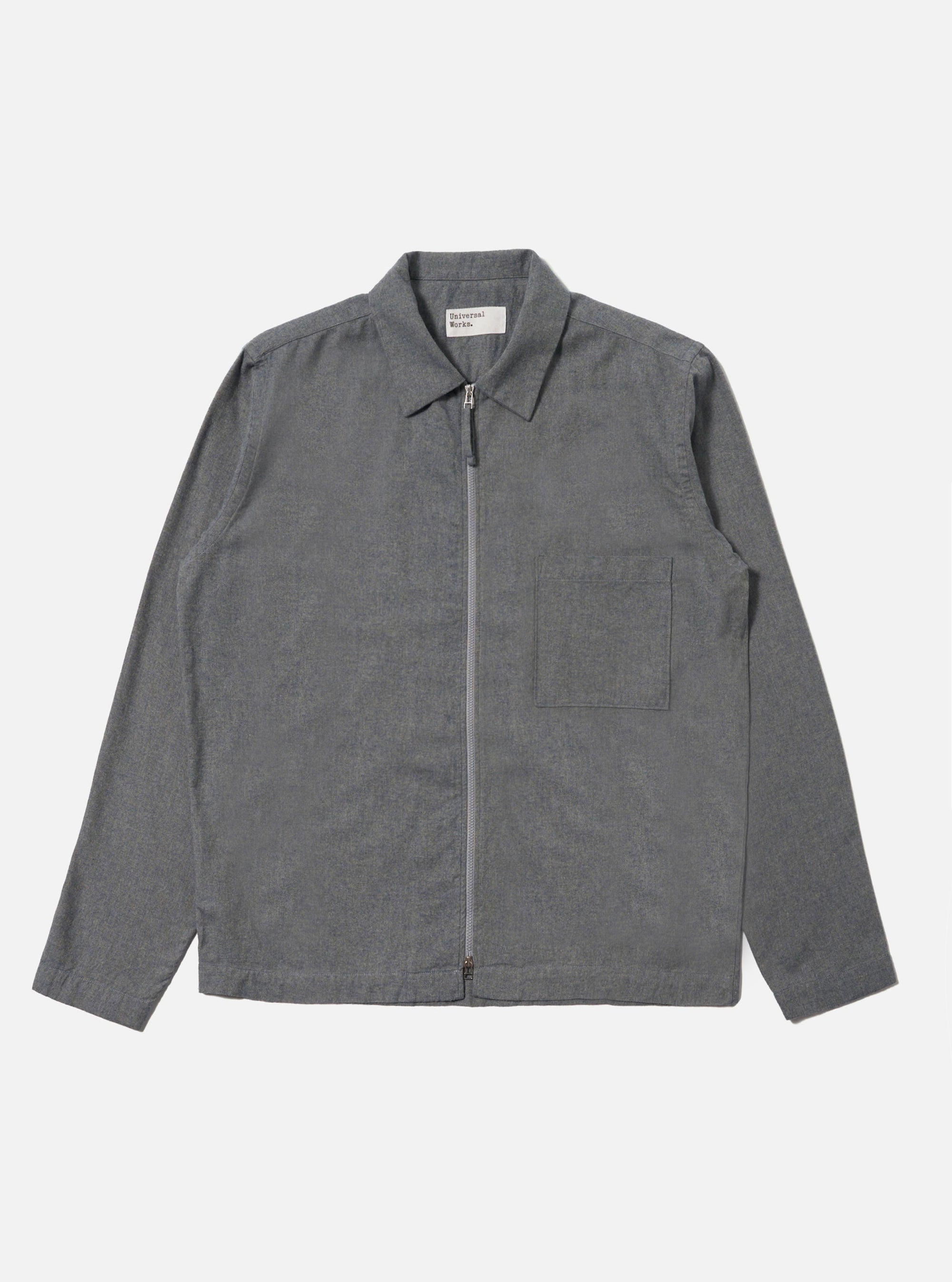 Navy Brushed Flannel Zip Shirt