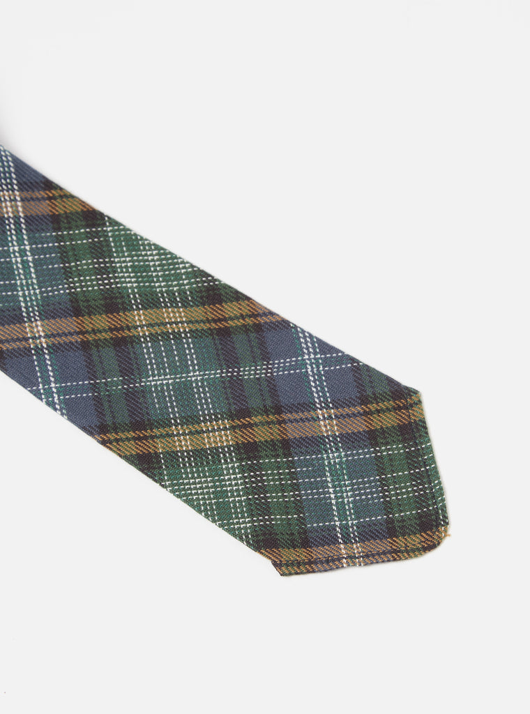 Universal Works Tie in Green Ikat Twill Check
