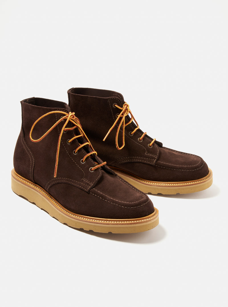 Universal Works x Sanders Wilson Derby Boot in Mocha Reverse Suede