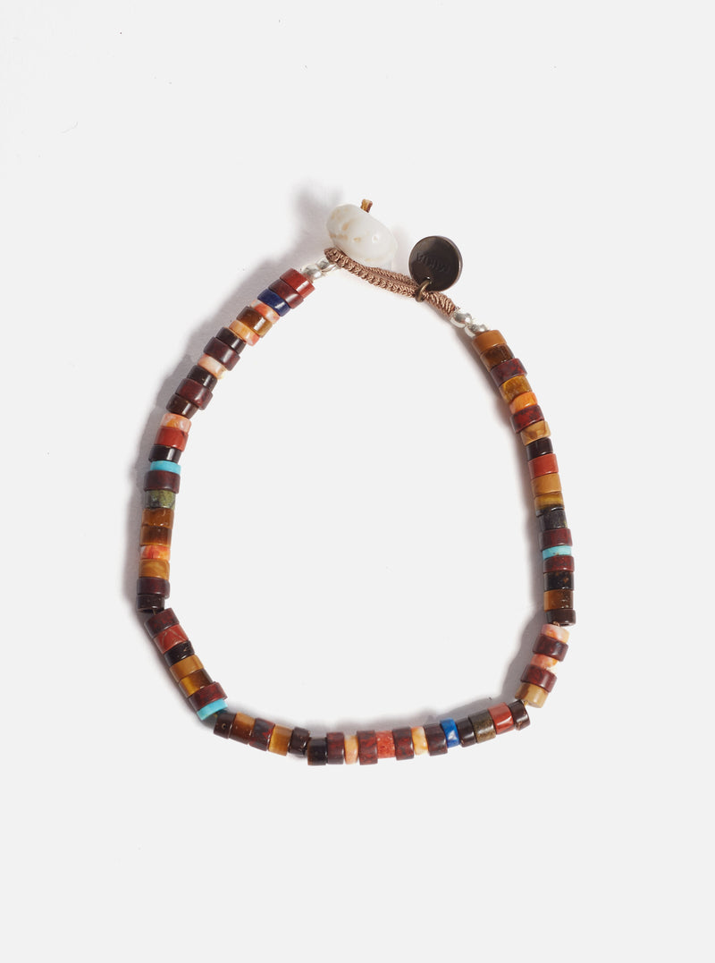 Mikia Heishi Beads Bracelet in Brown Multi Jasper/Sponge Coral/Yellow Tiger Eye