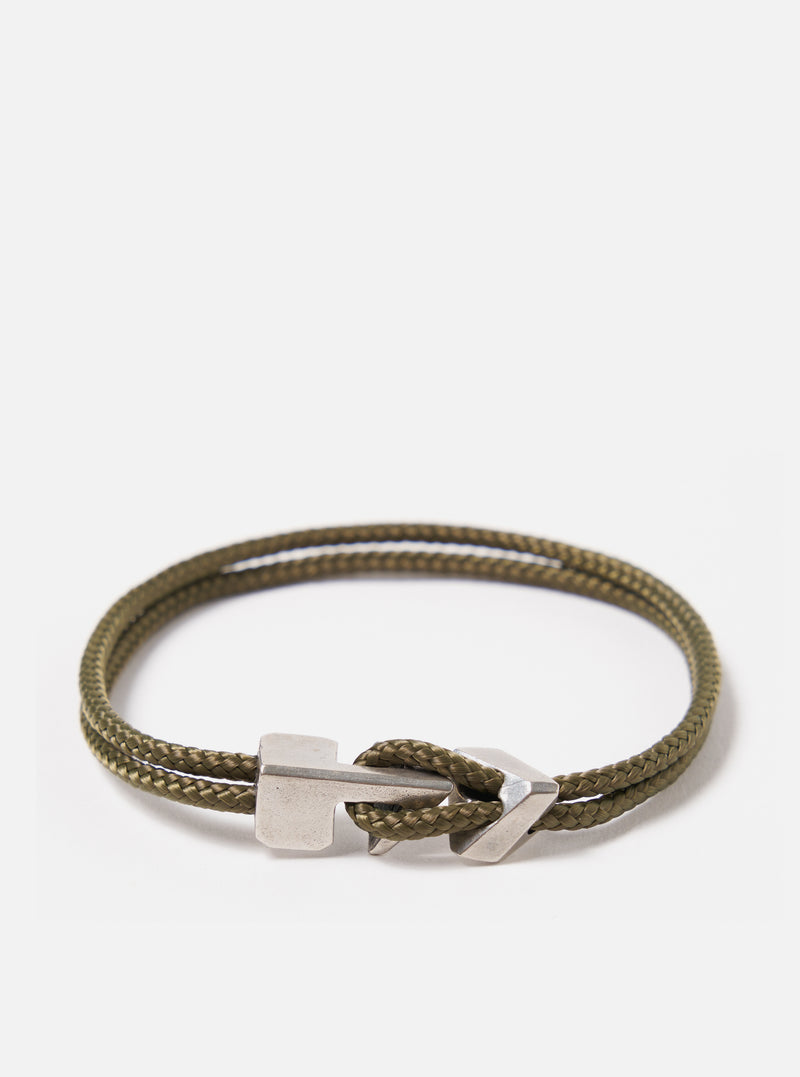 Anchor & Crew Brixham Bracelet in Khaki Green Rope/.925 Silver