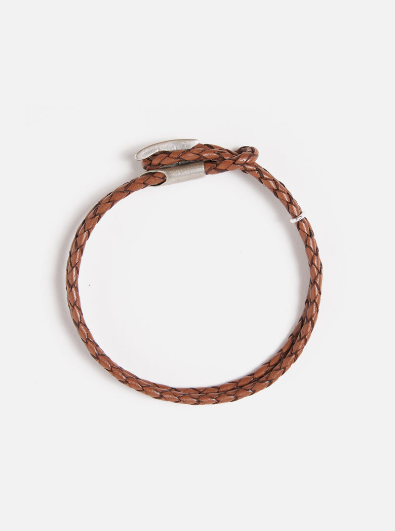 Anchor & Crew Padstow Bracelet in Light Brown .925 Silver/Braided Leather