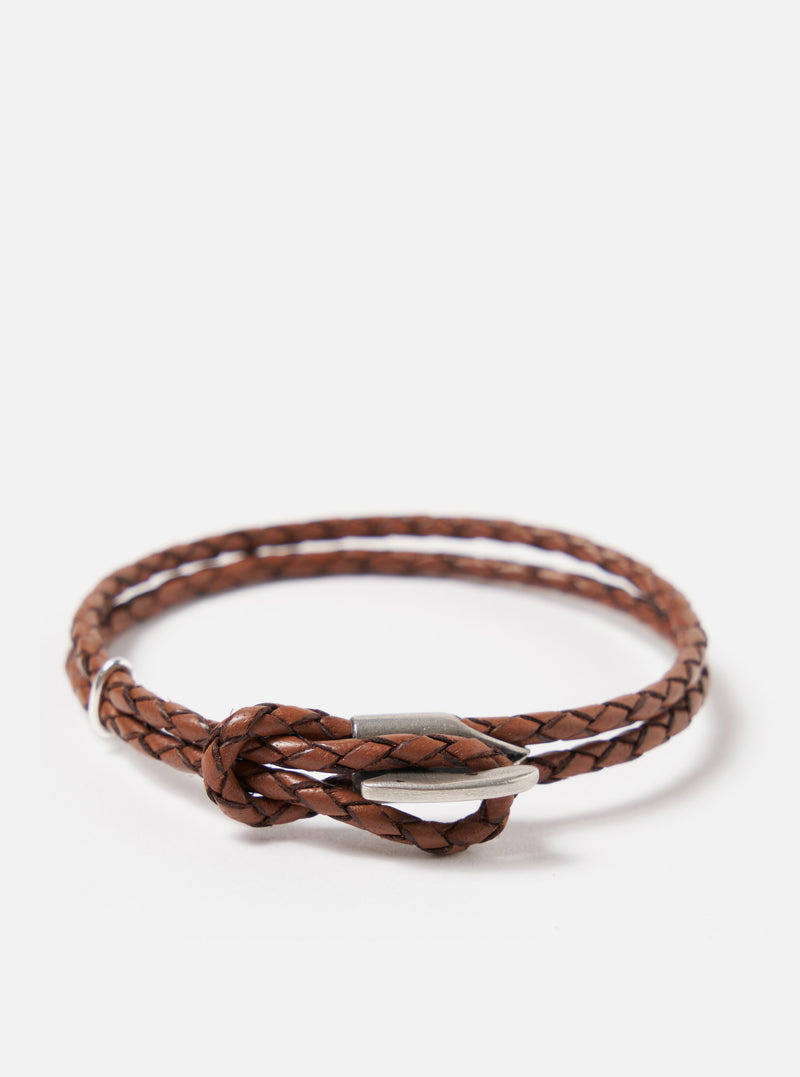 Anchor & Crew Padstow Bracelet in Light Brown .925 Silver/Braided Leather