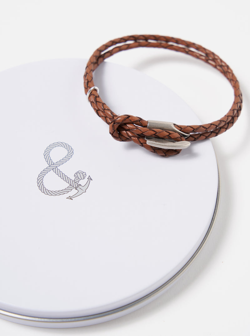 Anchor & Crew Padstow Bracelet in Light Brown .925 Silver/Braided Leather
