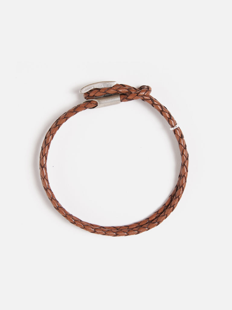 Anchor & Crew Padstow Bracelet in Light Brown .925 Silver/Braided Leather