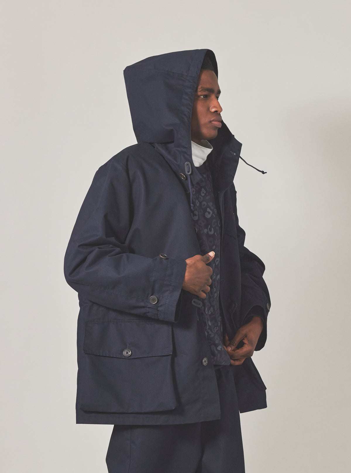 Universal Works Boston Parka in Navy Brushed Polytech