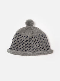 cableami® Bobble Watch Cap in Grey Wool Jacquard