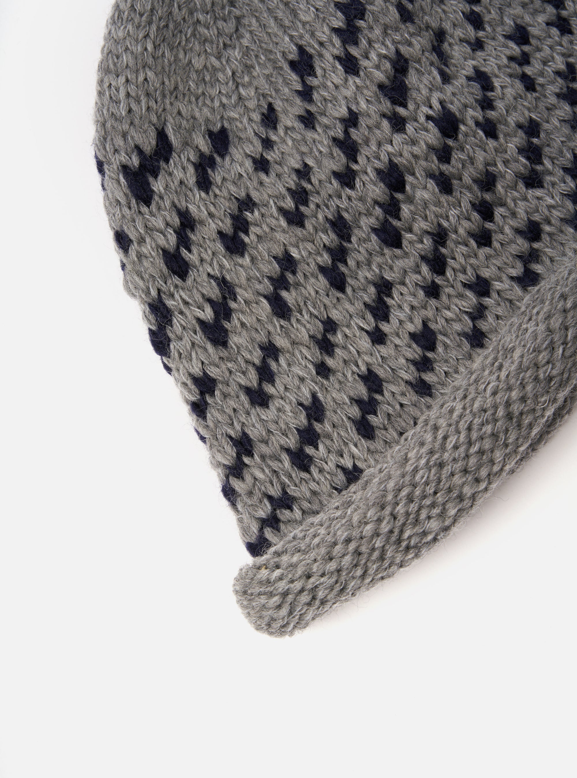 cableami® Bobble Watch Cap in Grey Wool Jacquard