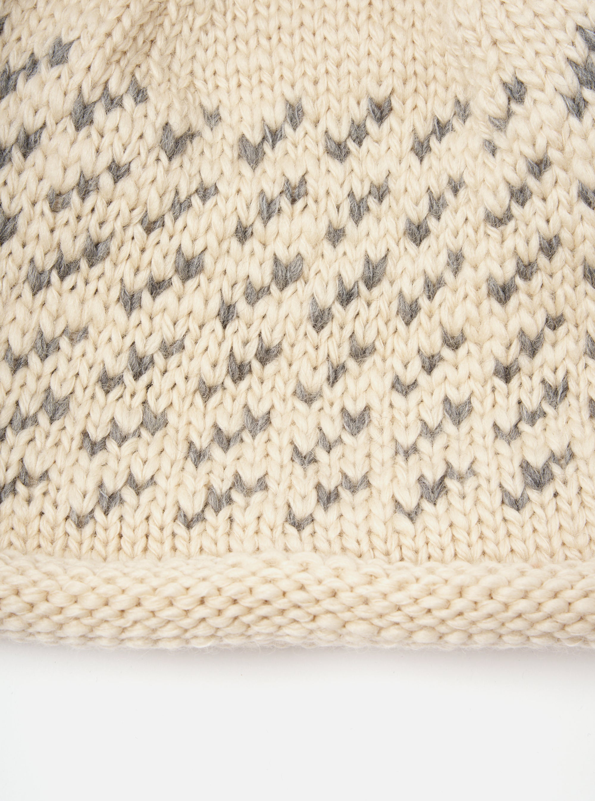 cableami® Bobble Watch Cap in Ivory Wool Jacquard