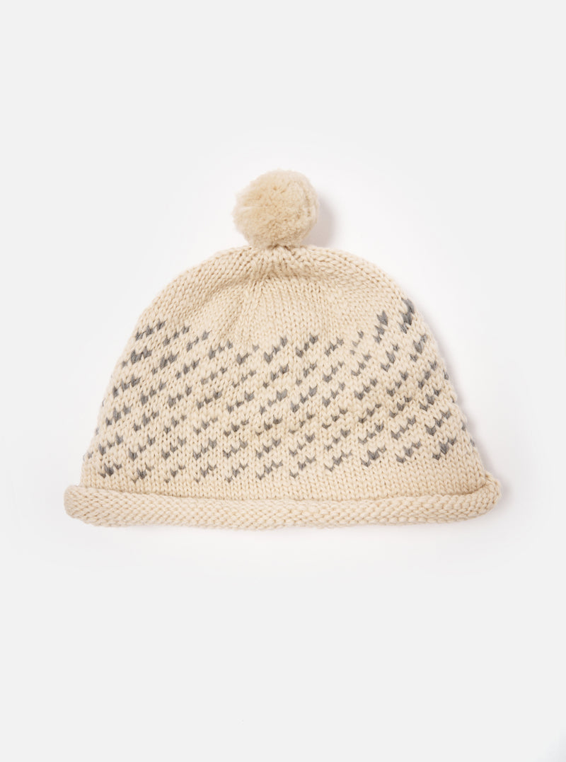 cableami® Bobble Watch Cap in Ivory Wool Jacquard