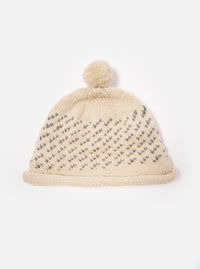 cableami® Bobble Watch Cap in Ivory Wool Jacquard