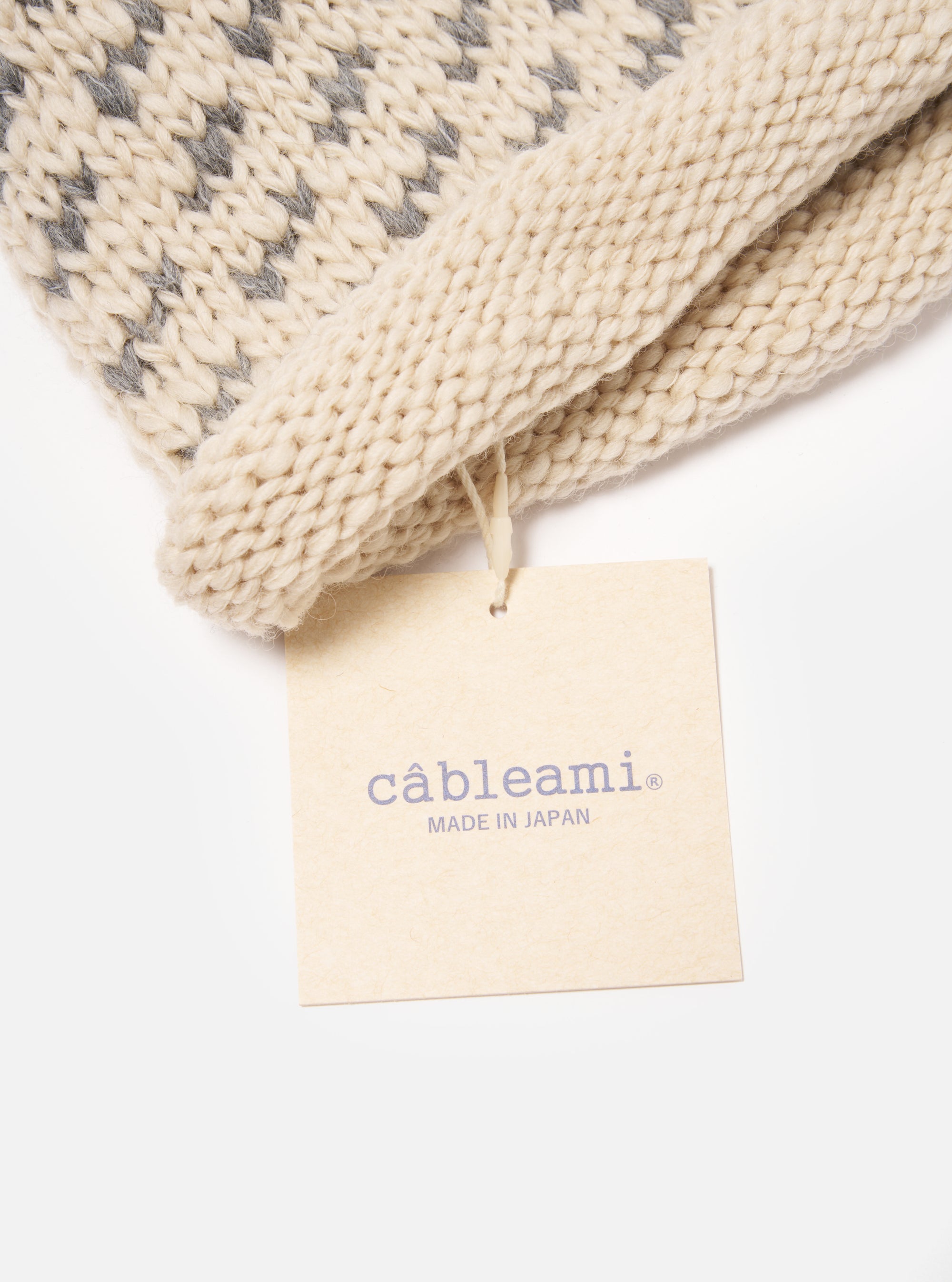 cableami® Bobble Watch Cap in Ivory Wool Jacquard