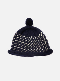 cableami® Bobble Watch Cap in Navy Wool Jacquard