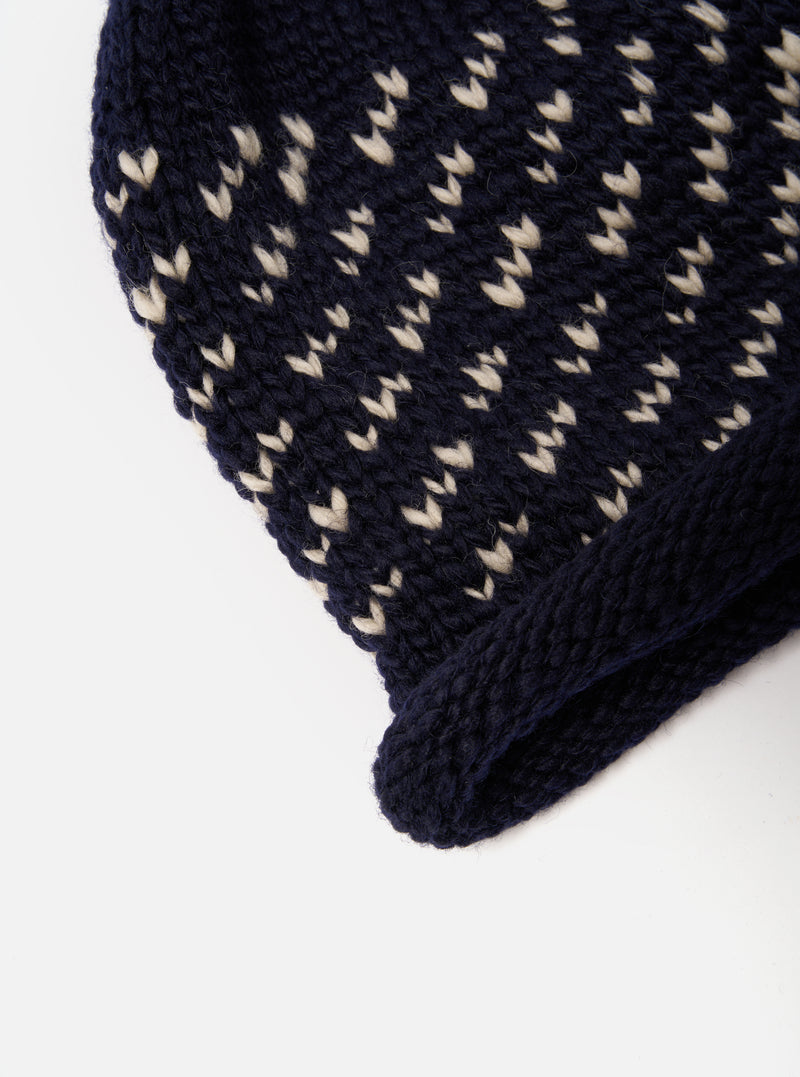 cableami® Bobble Watch Cap in Navy Wool Jacquard