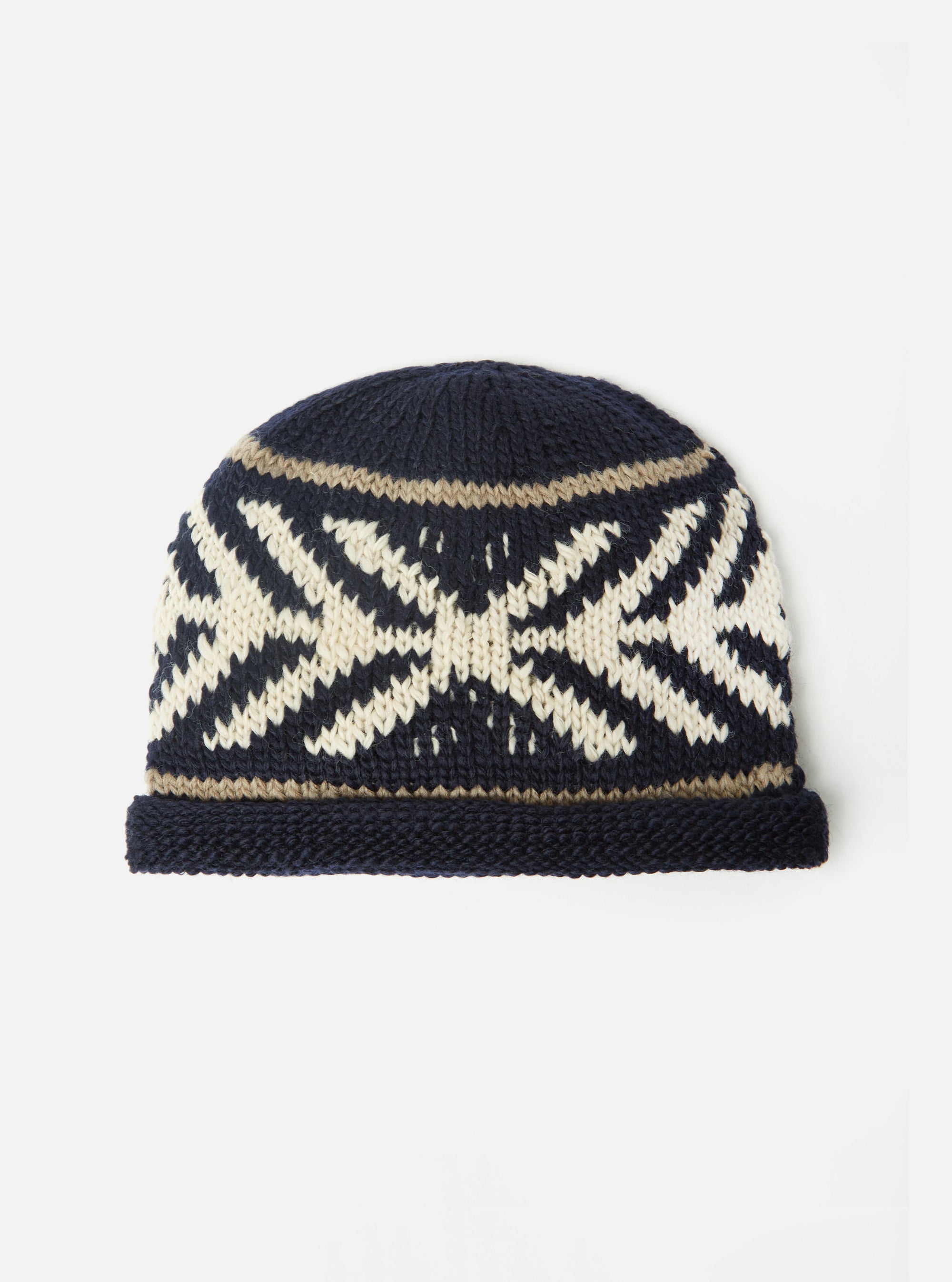 cableami® Watch Cap in Navy Wool Jacquard