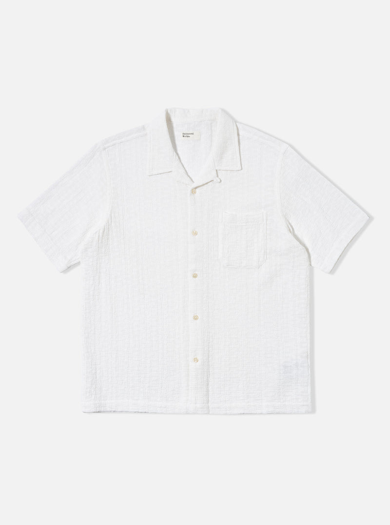 Universal Works Road Shirt in White Bobble Cotton