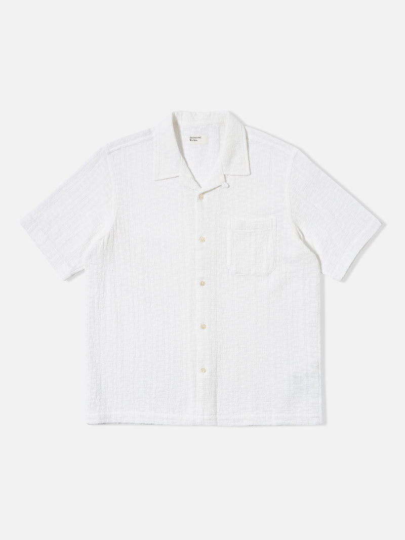 Universal Works Road Shirt in White Bobble Cotton