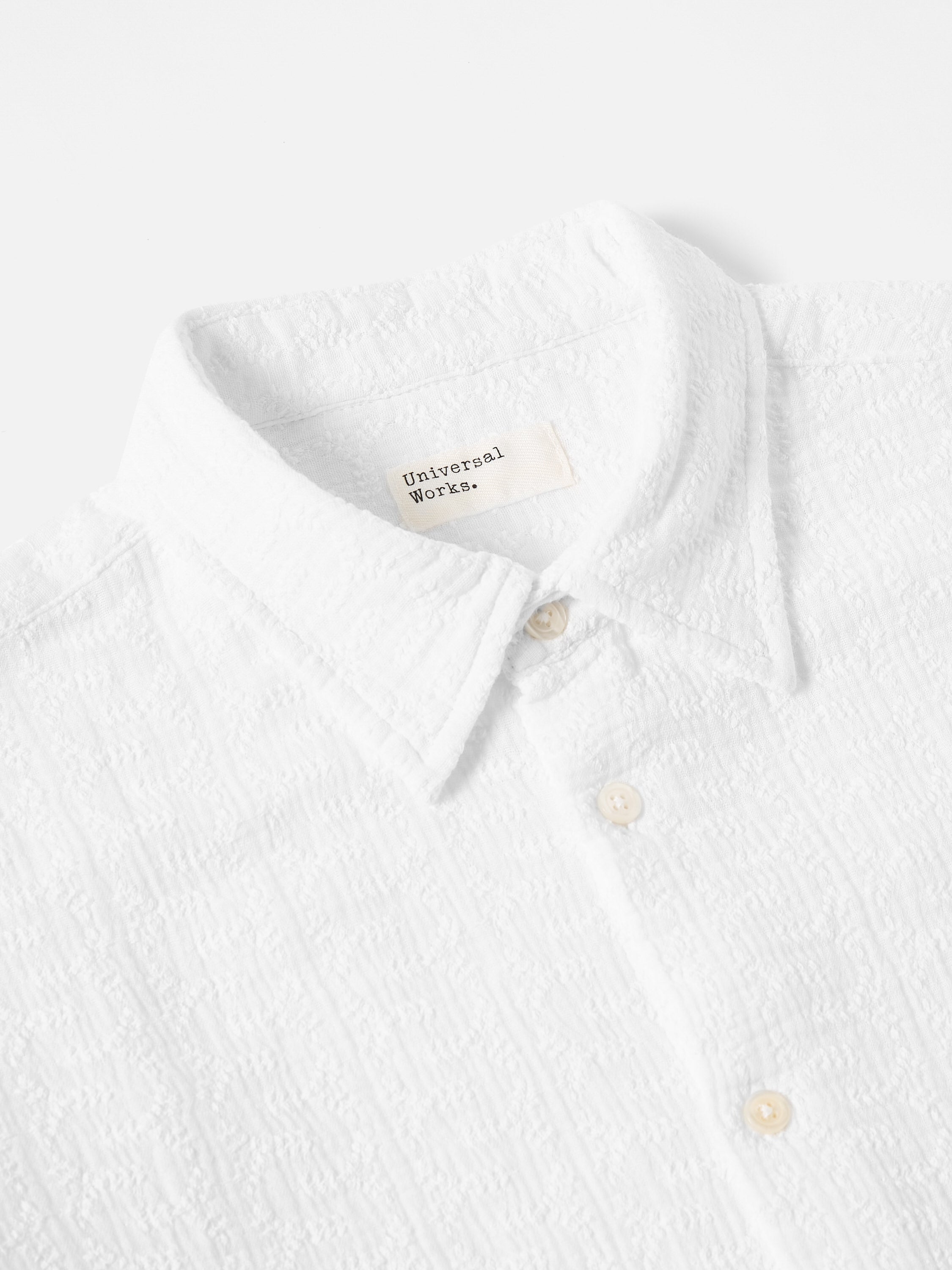 Universal Works Square Pocket Shirt in White Bobble Cotton