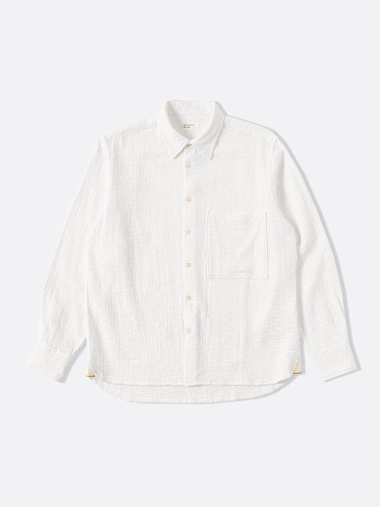 Universal Works Square Pocket Shirt in White Bobble Cotton