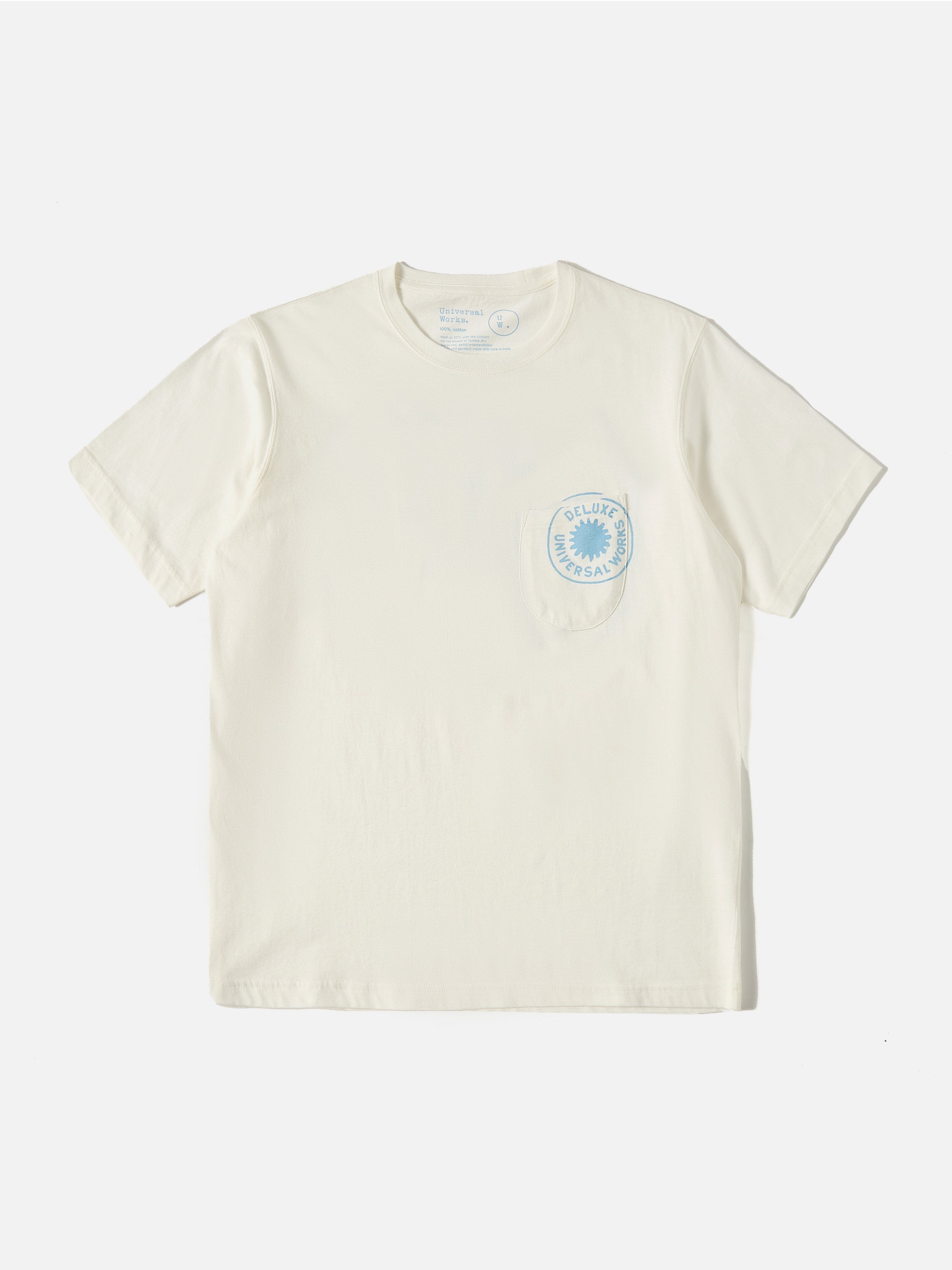 Universal Works Print Pocket Tee in Ecru Single Jersey Deluxe