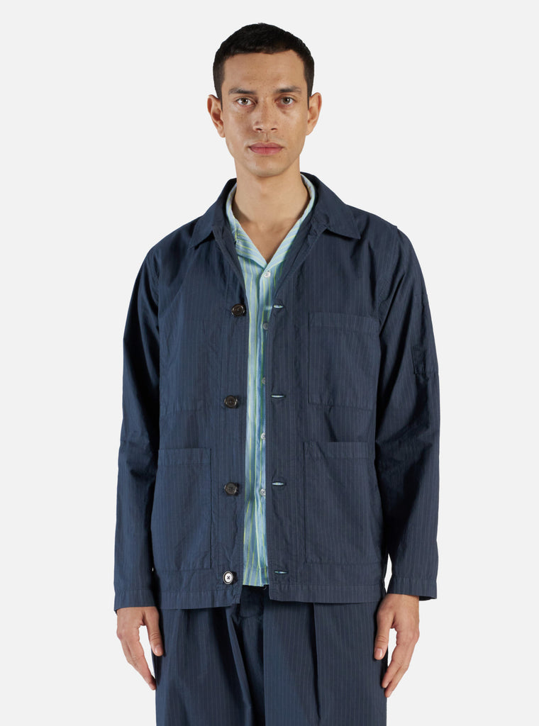 Universal Works Coverall Jacket in Navy Nearly Pinstripe