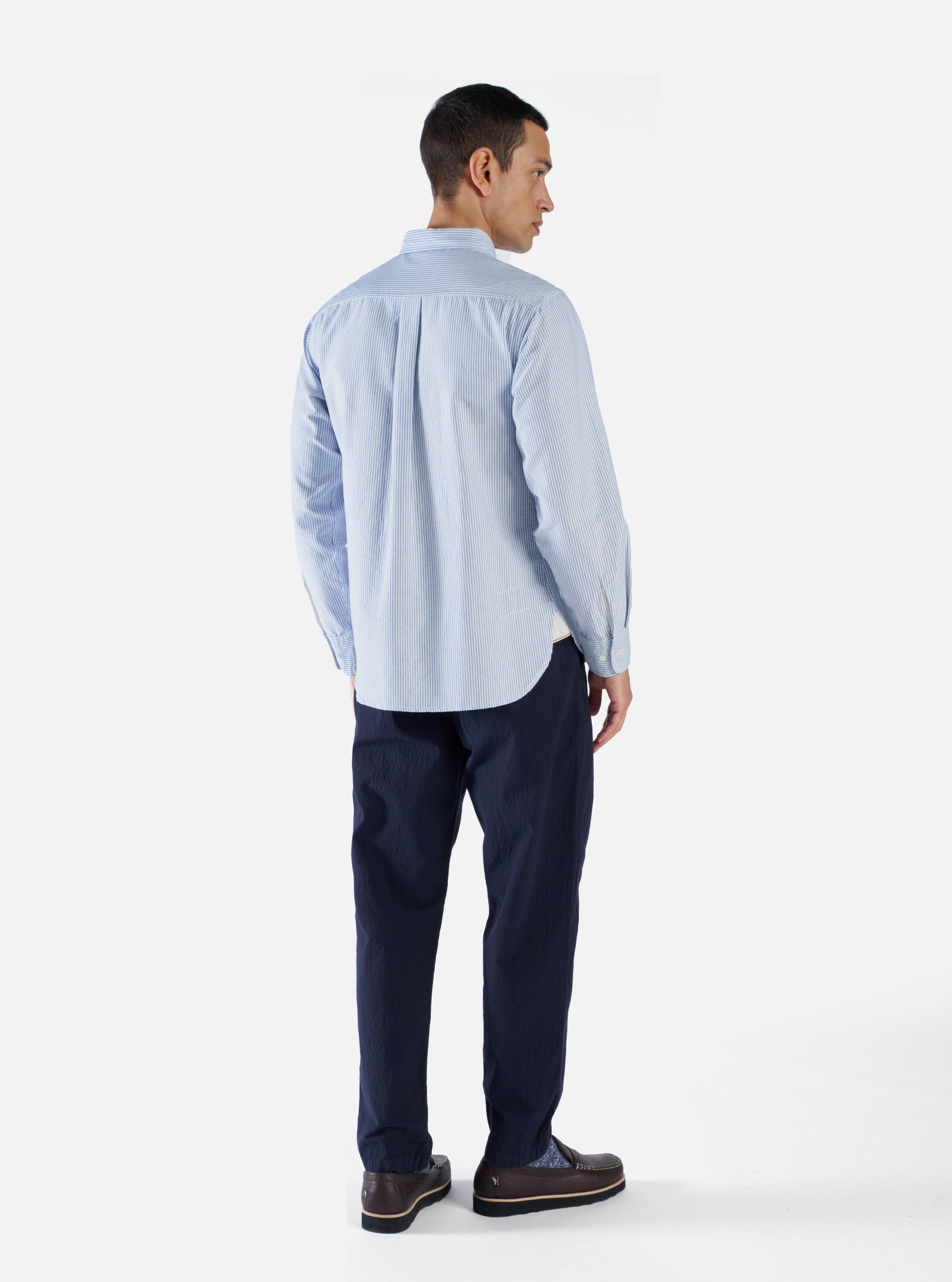 Universal Works Daybrook Shirt in Blue Oxford Stripe