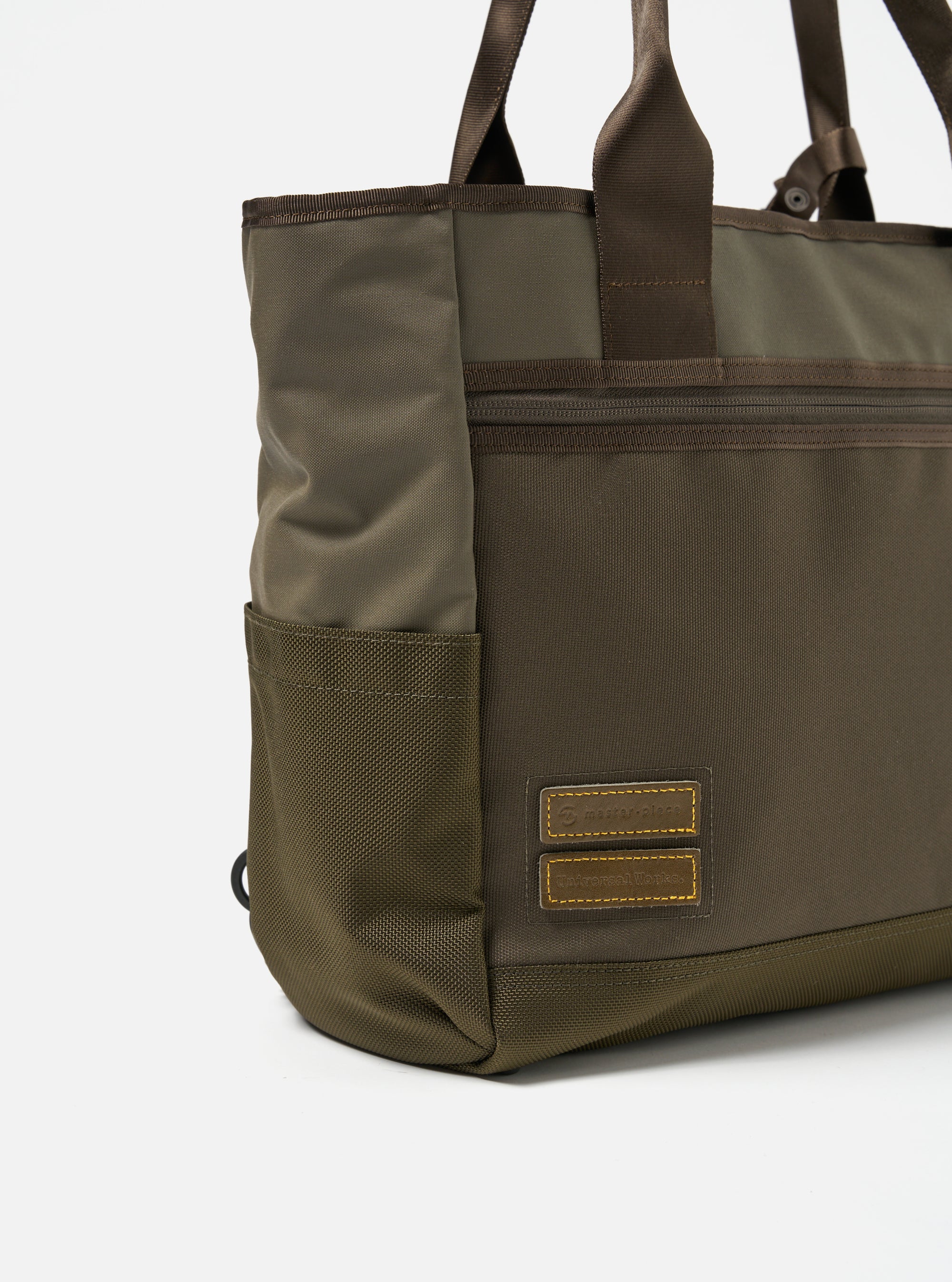 master-piece x Universal Works Tote Bag in Olive Recycled Tech Canvas