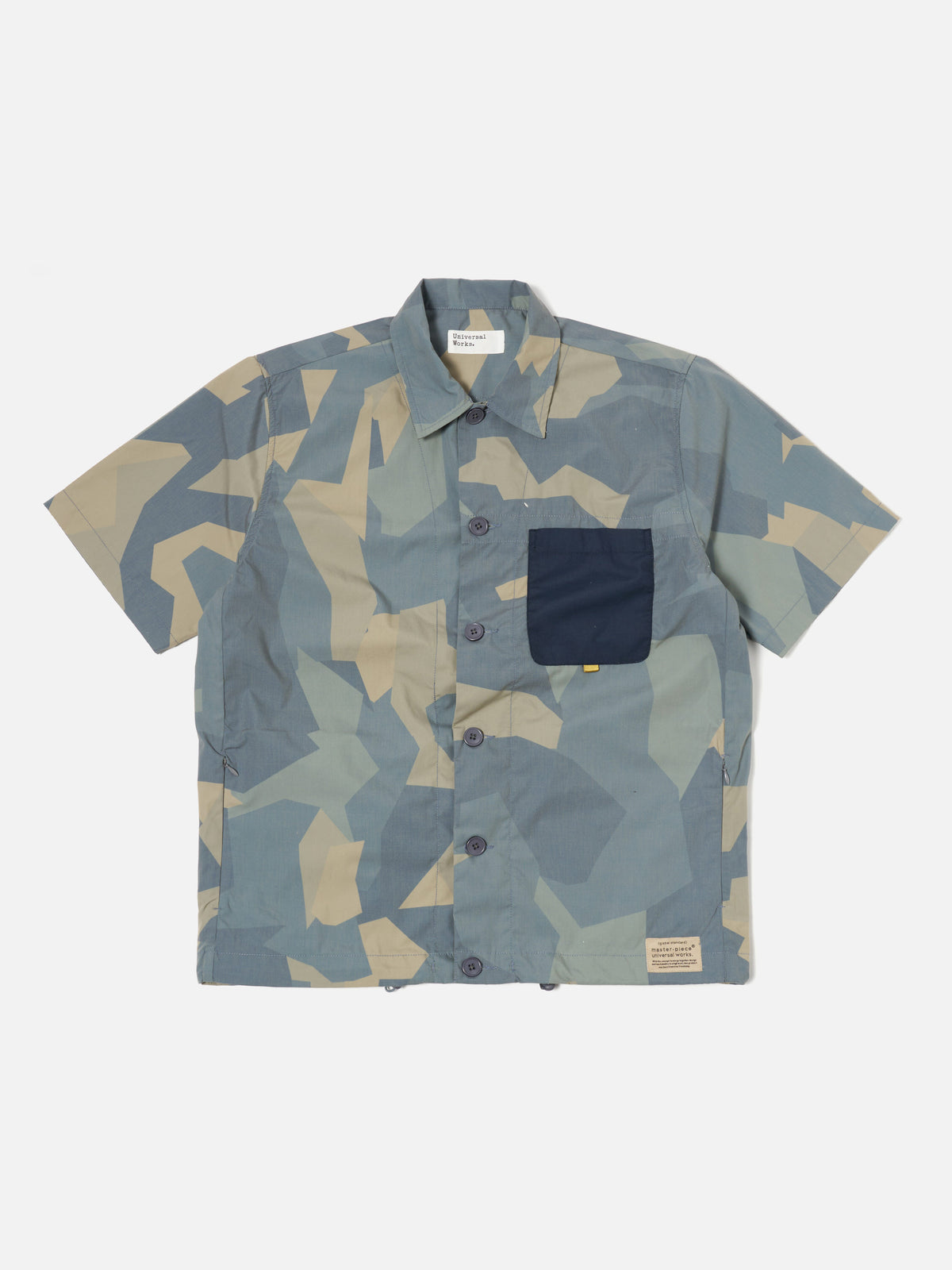 master-piece x Universal Works Tech Overshirt in Blue Camo Printed Recycled Polytech