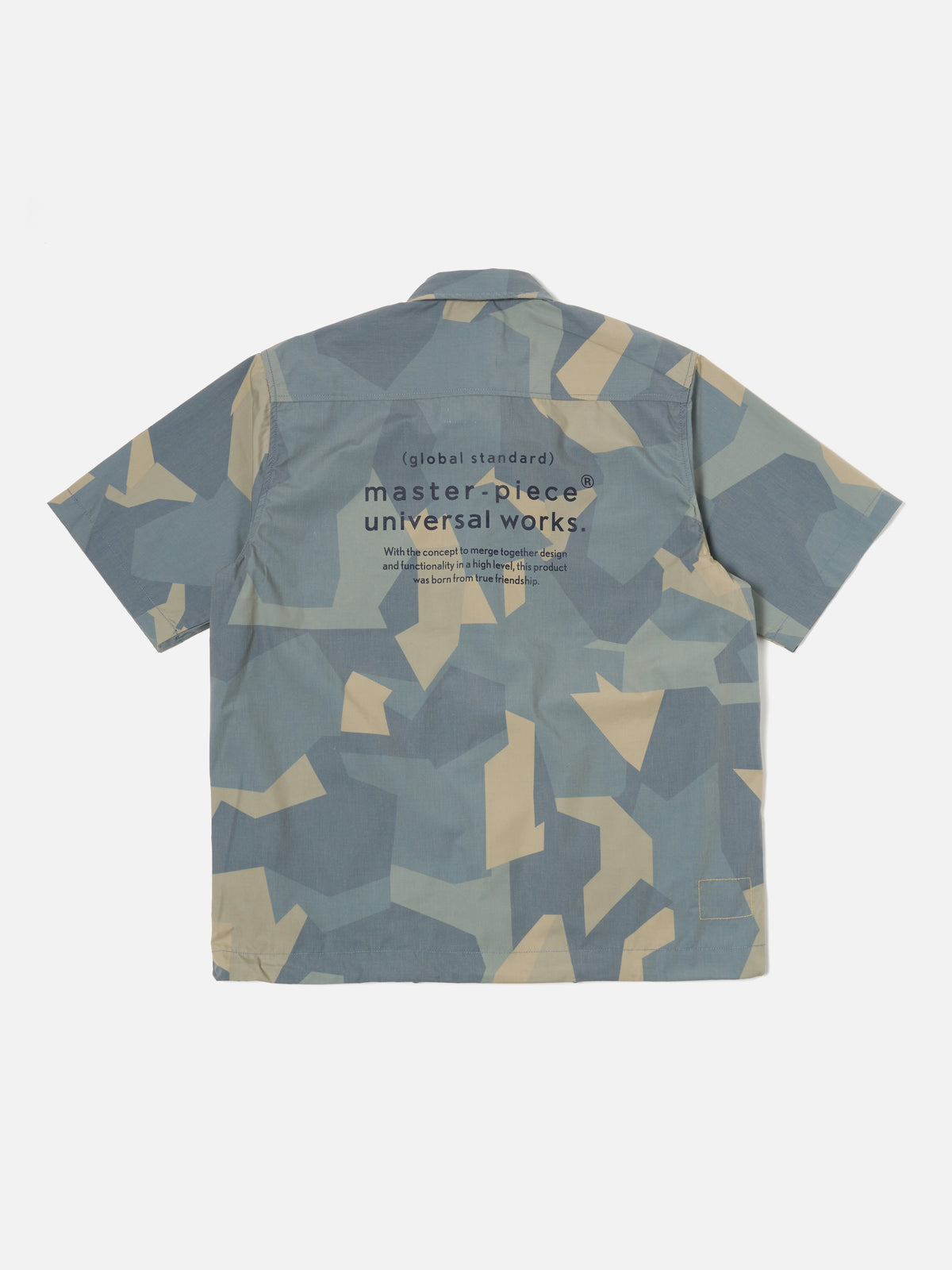 master-piece x Universal Works Tech Overshirt in Blue Camo Printed Recycled Polytech