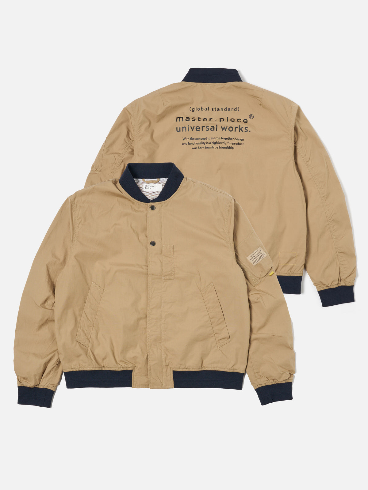 master-piece x Universal Works NS Bomber Jacket in Sand Broadcloth