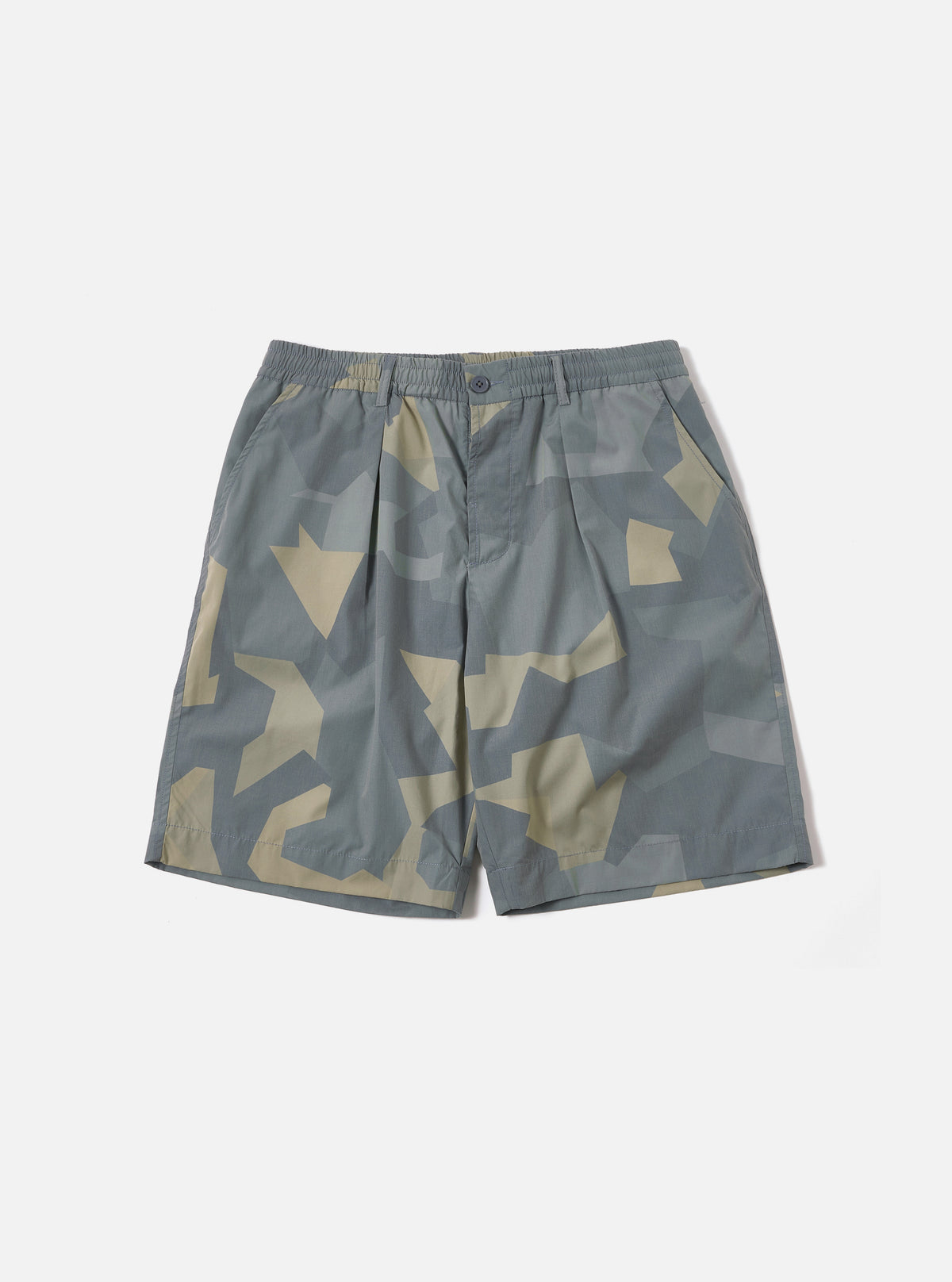 master-piece x Universal Works Pleated Track Short in Blue Camo Printed Recycled Polytech