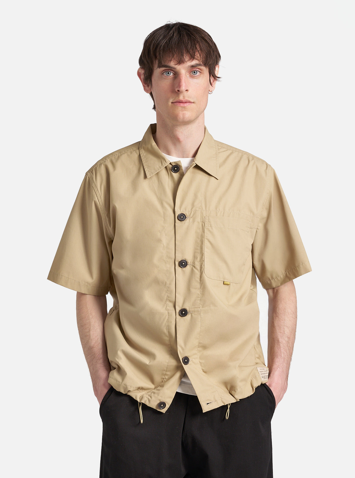 master-piece x Universal Works Tech Overshirt in Sand Recycled Polytech